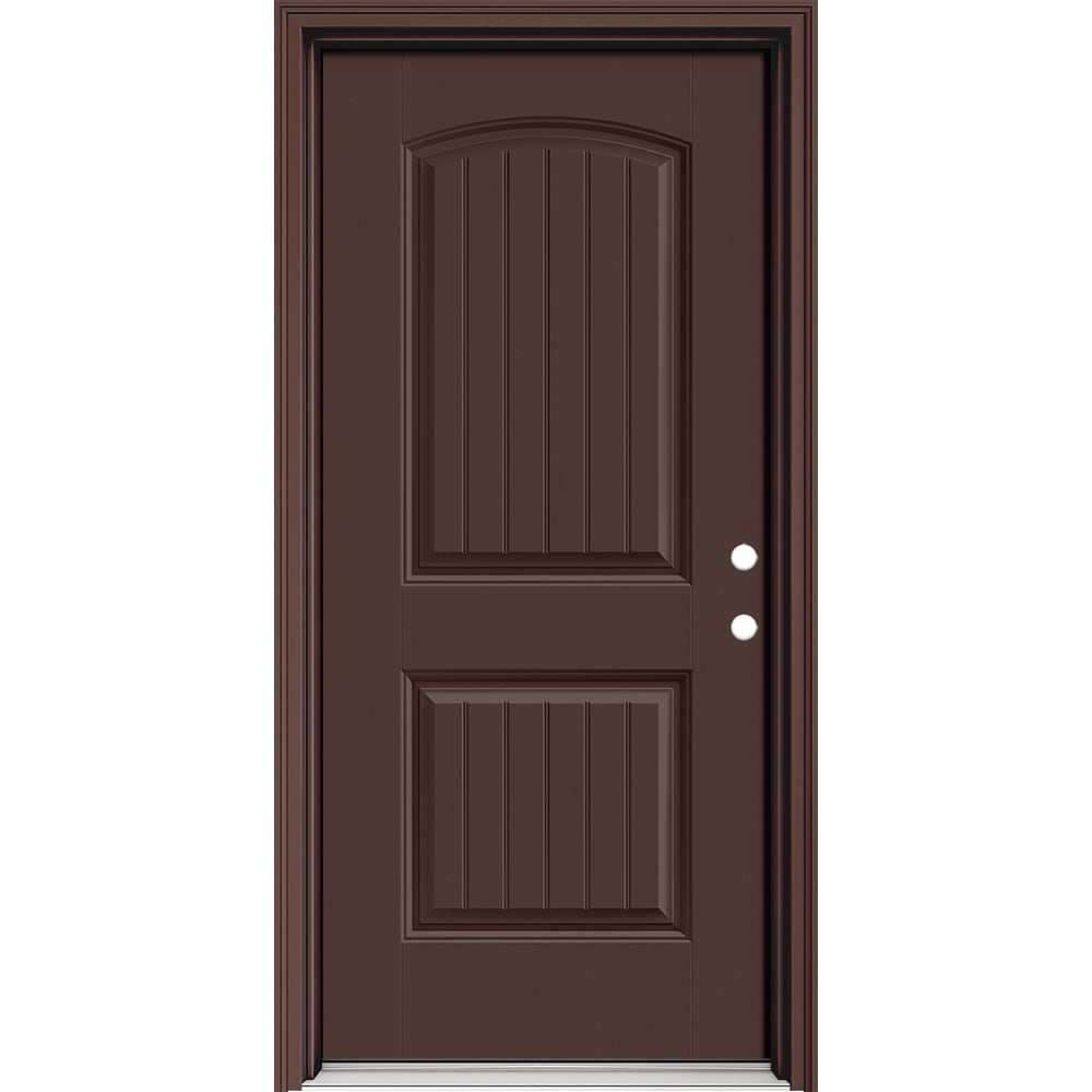 Masonite 630227 Performance Door System Cheyenne 32-in x 80-in x 4-9/16-in Fiberglass No glass Left-hand inswing Chocolate Painted Prehung Front Door with Brickmould Insulating core