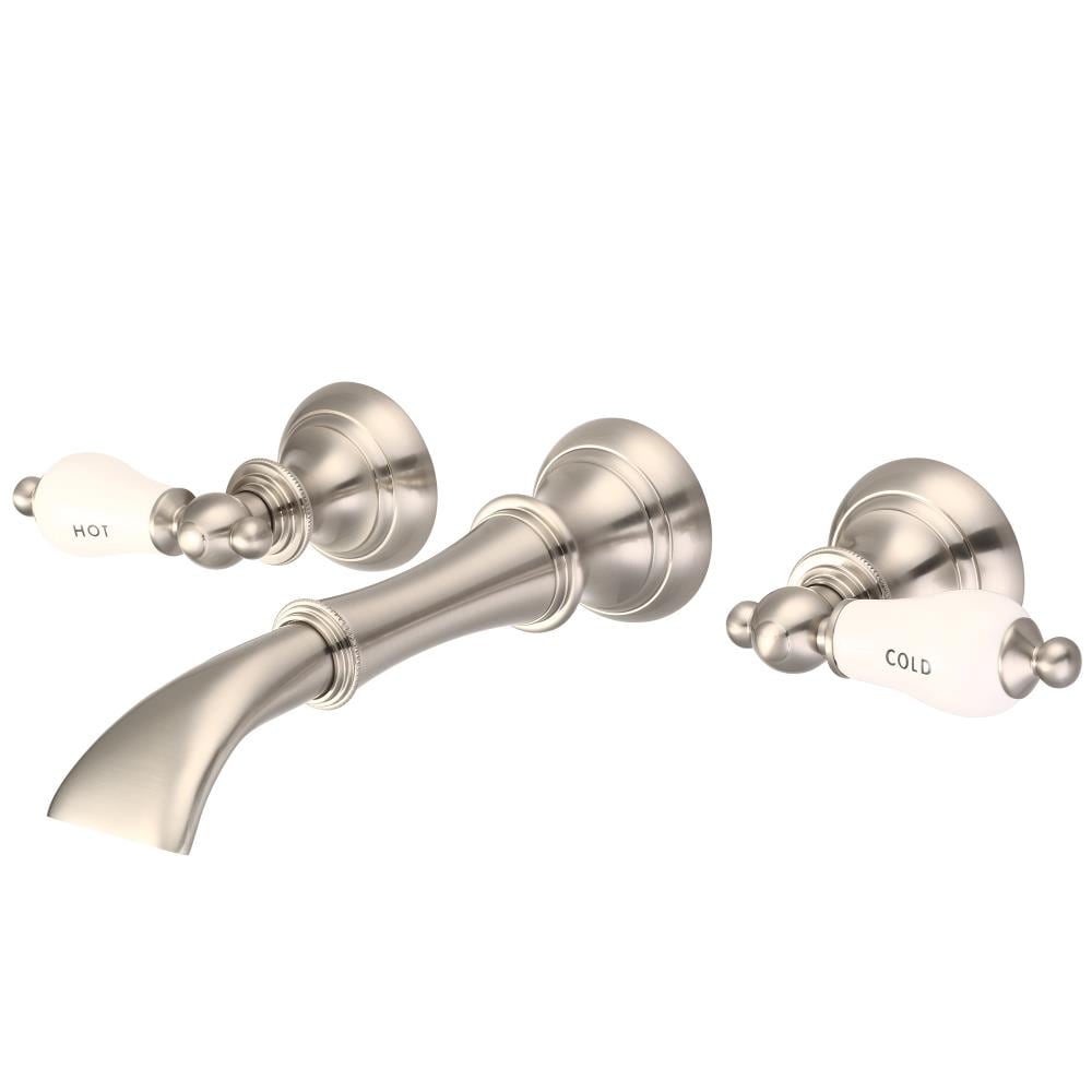 Water Creation F4-0004-02-CL F4 Brushed Nickel Wall-mount 2-handle Waterfall Commercial/Residential Handle Bathroom Sink Faucet