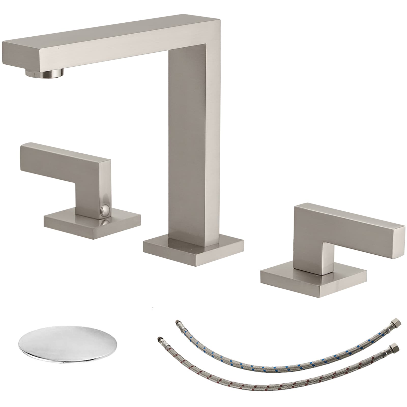 BWE A-916439-N Brushed Nickel Widespread 2-handle WaterSense Low-arc Commercial/Residential Handle Bathroom Sink Faucet with Drain