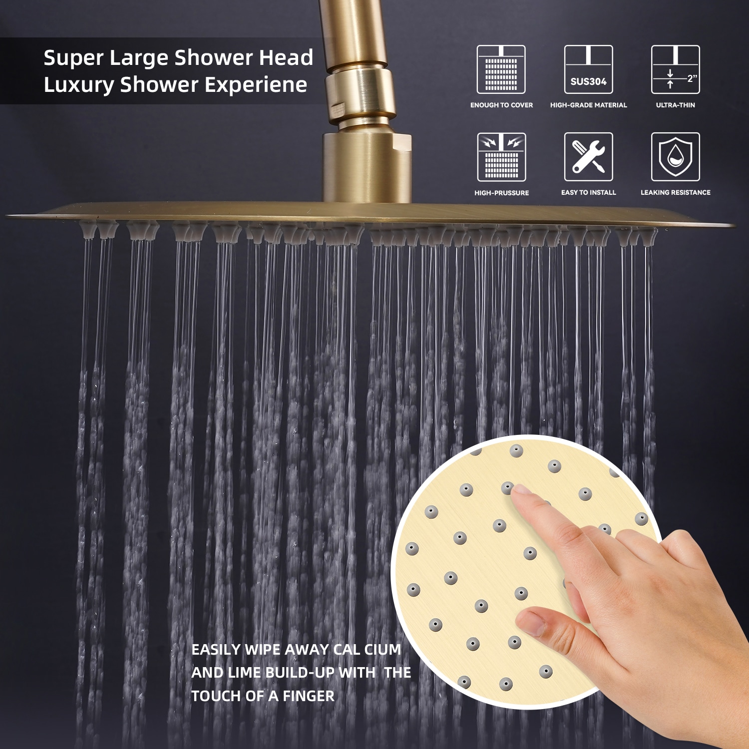 Pouuin Ob Brushed Gold 9.8-in Waterfall Built-In Shower Faucet System ...