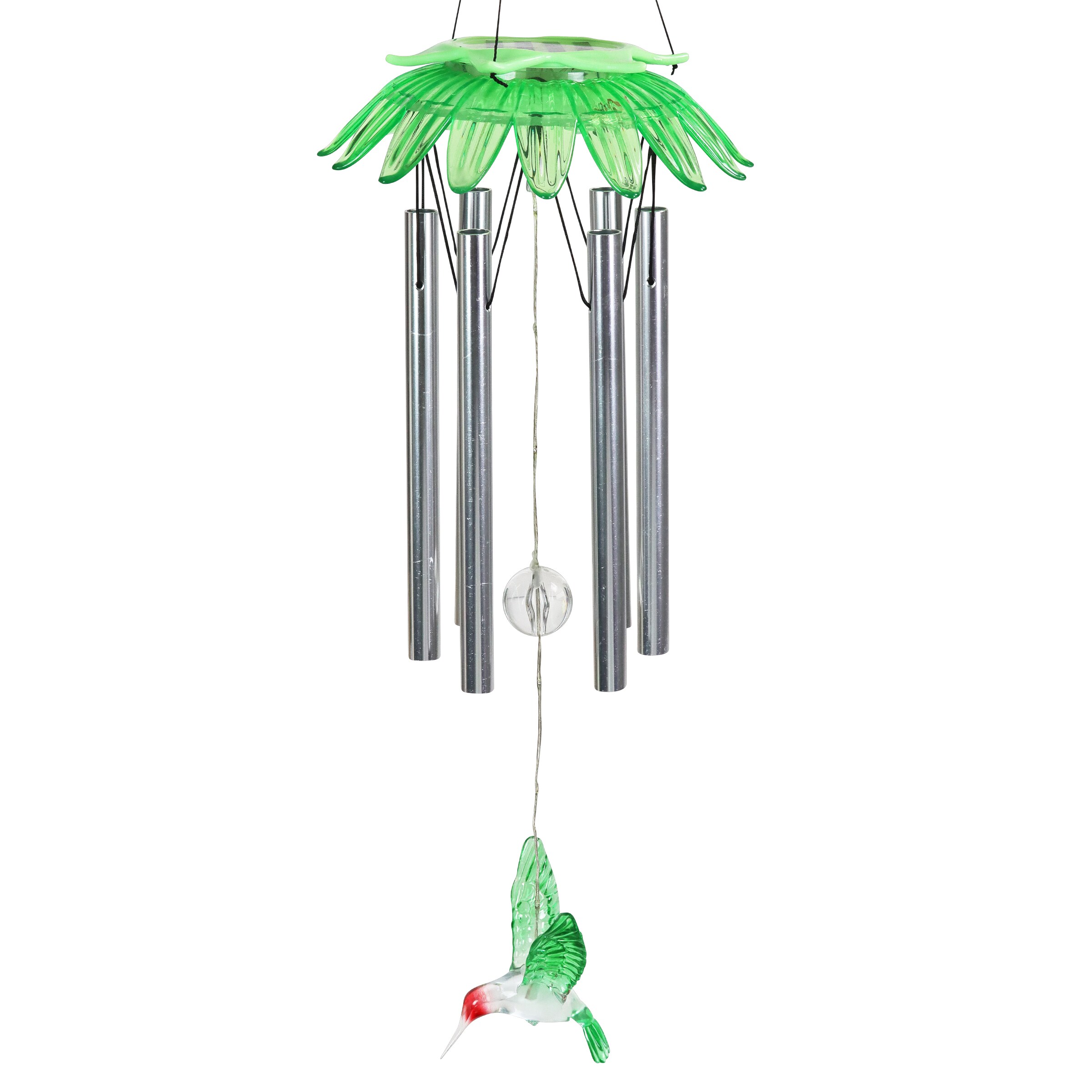 Exhart 19943-RS 24.8-in Green Metal Hummingbird Wind Chime