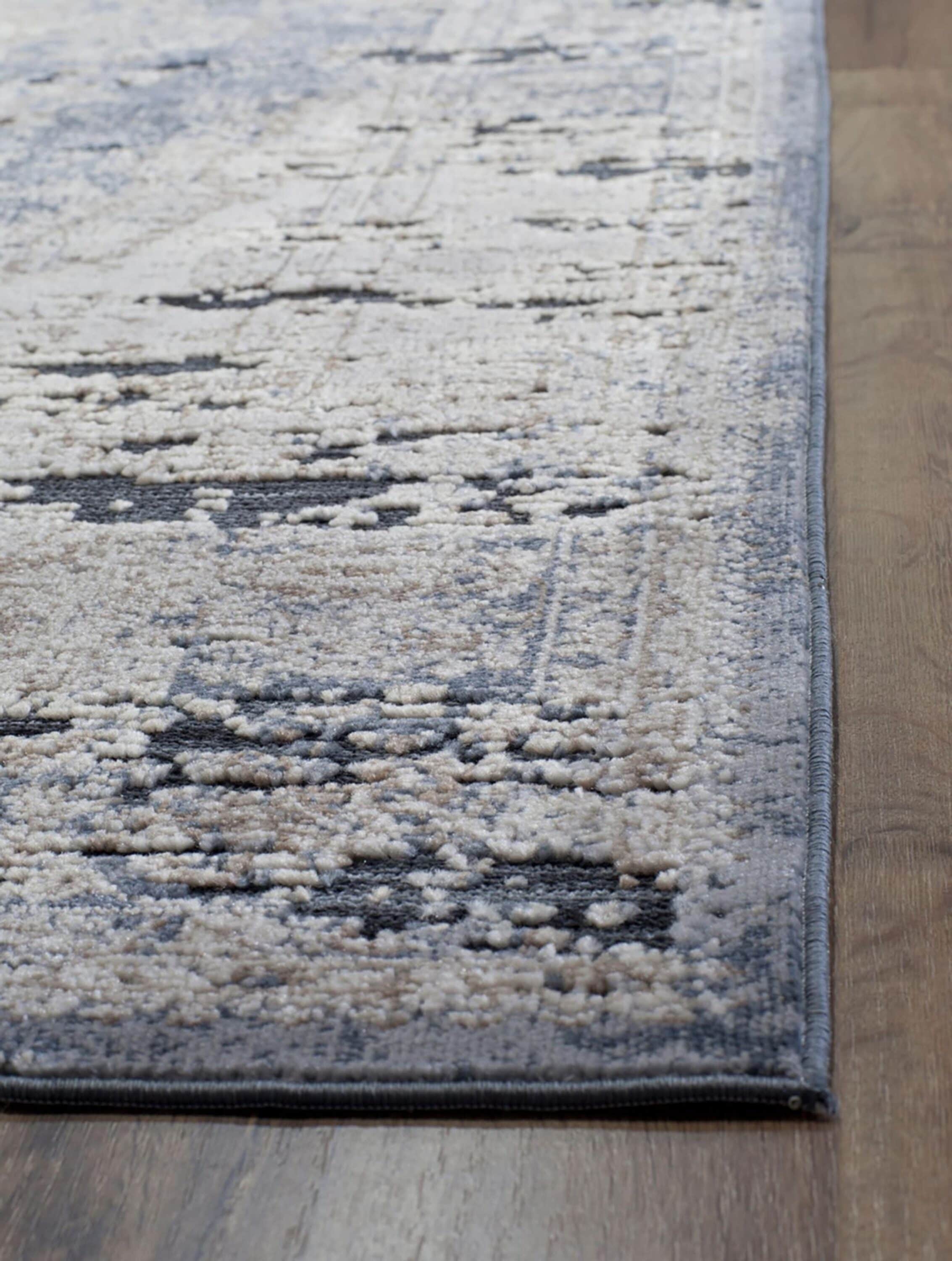 Blue and Beige Abstract Chenille Area Rug 2'3" x 8'