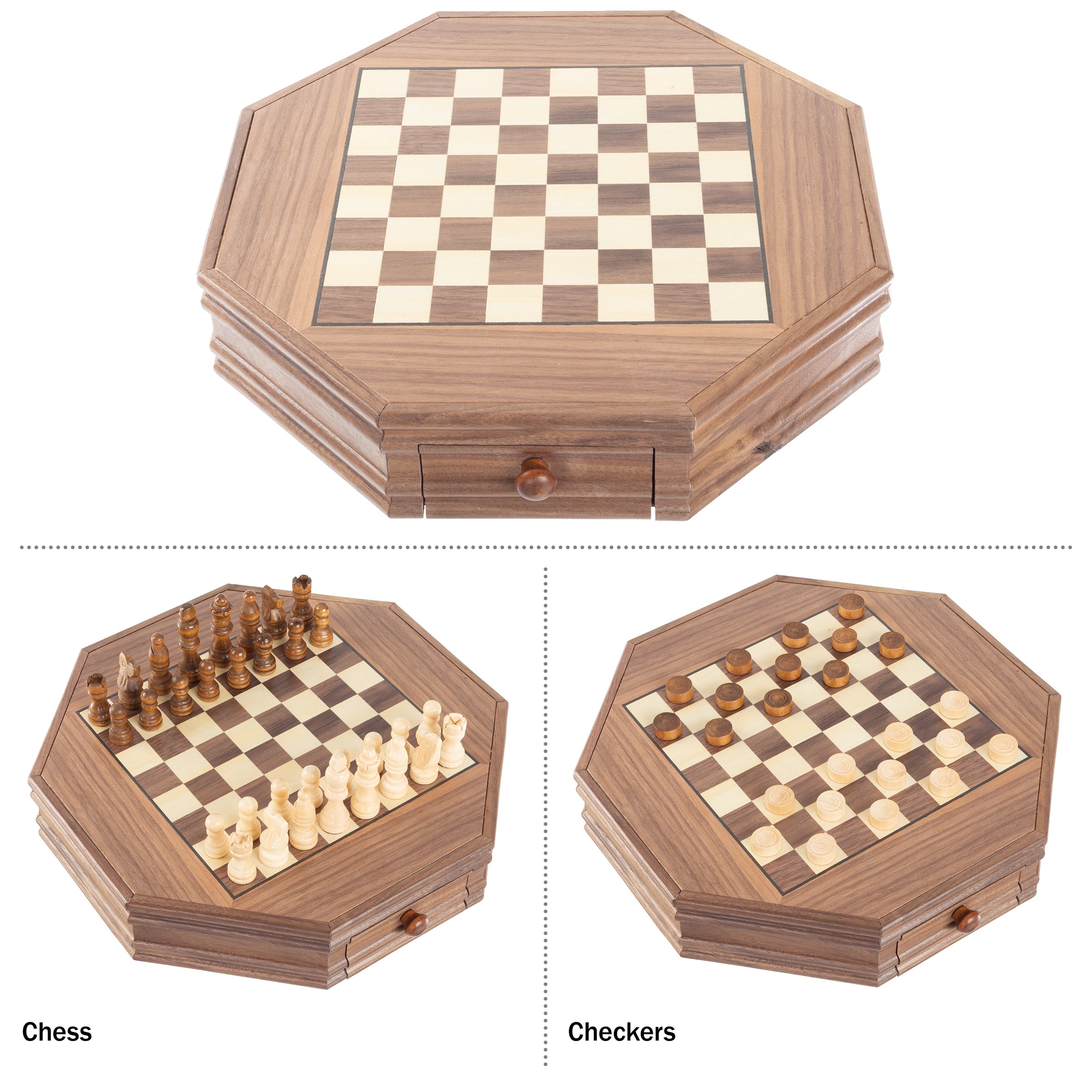 Trademark Games - Octagonal Chess and Checkers Set
