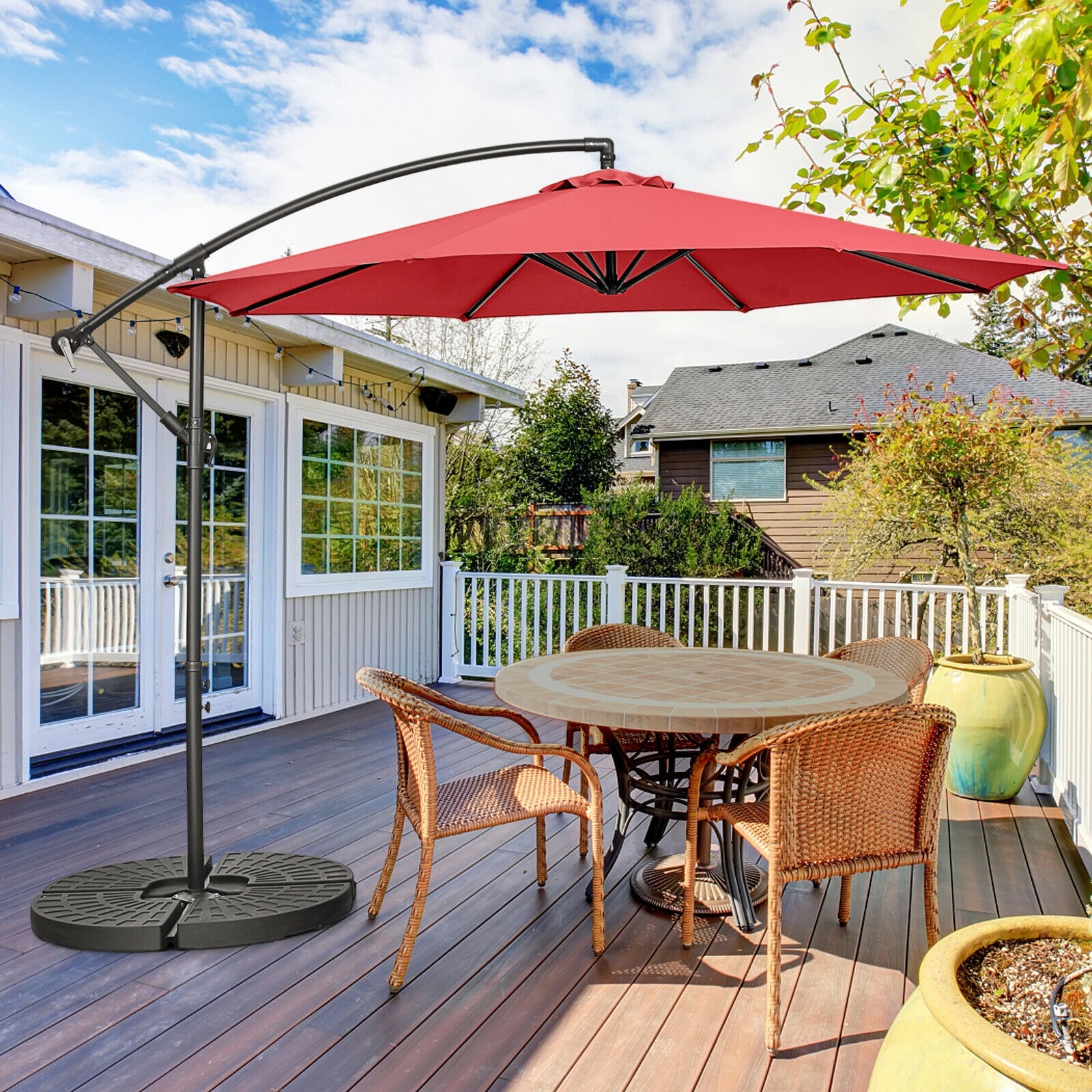 Forclover HBV-171RE 10-Feet Iron Red Crank Cantilever Patio Umbrella