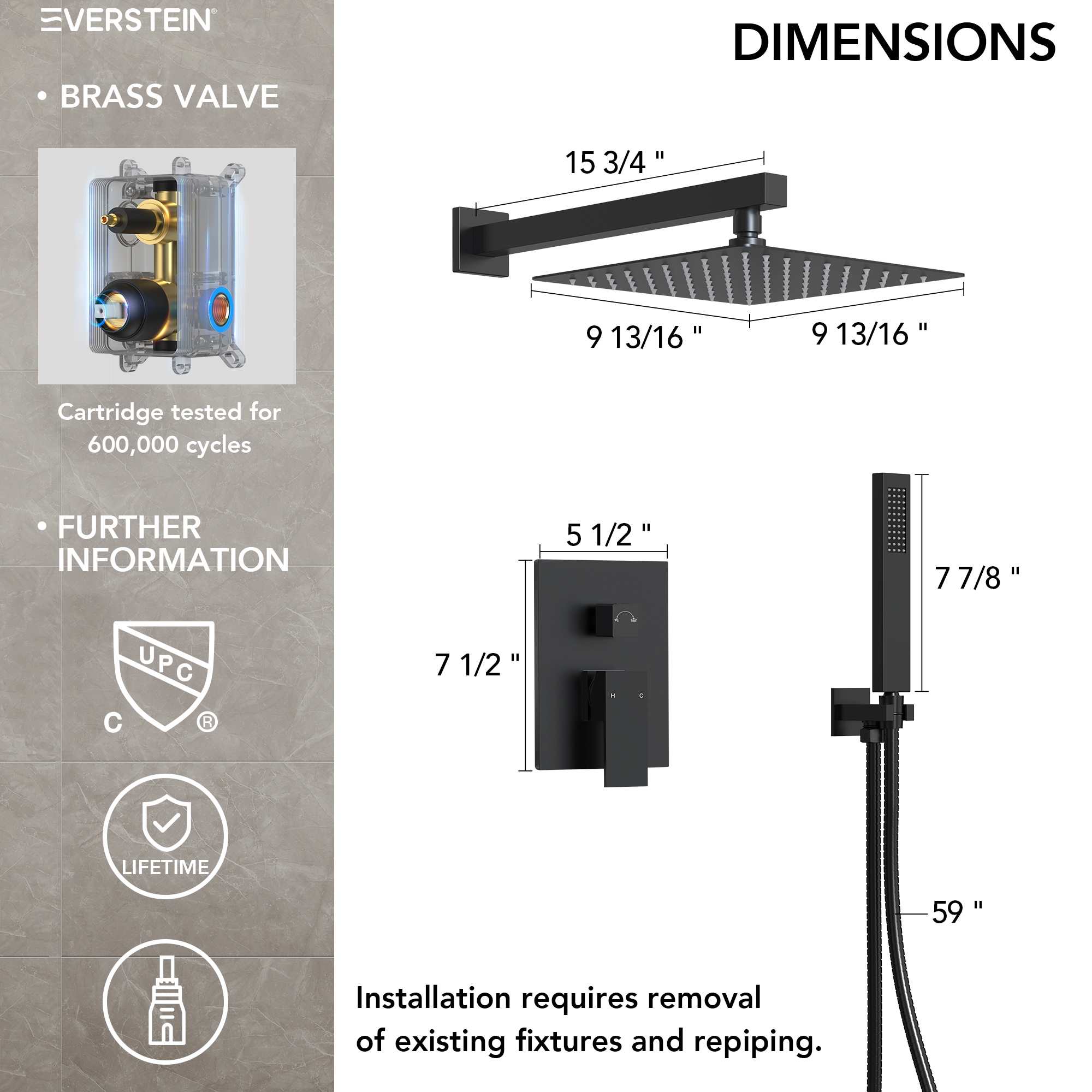 EVERSTEIN Q-894-OTOP Showerhead-Bar-Panels - View #10