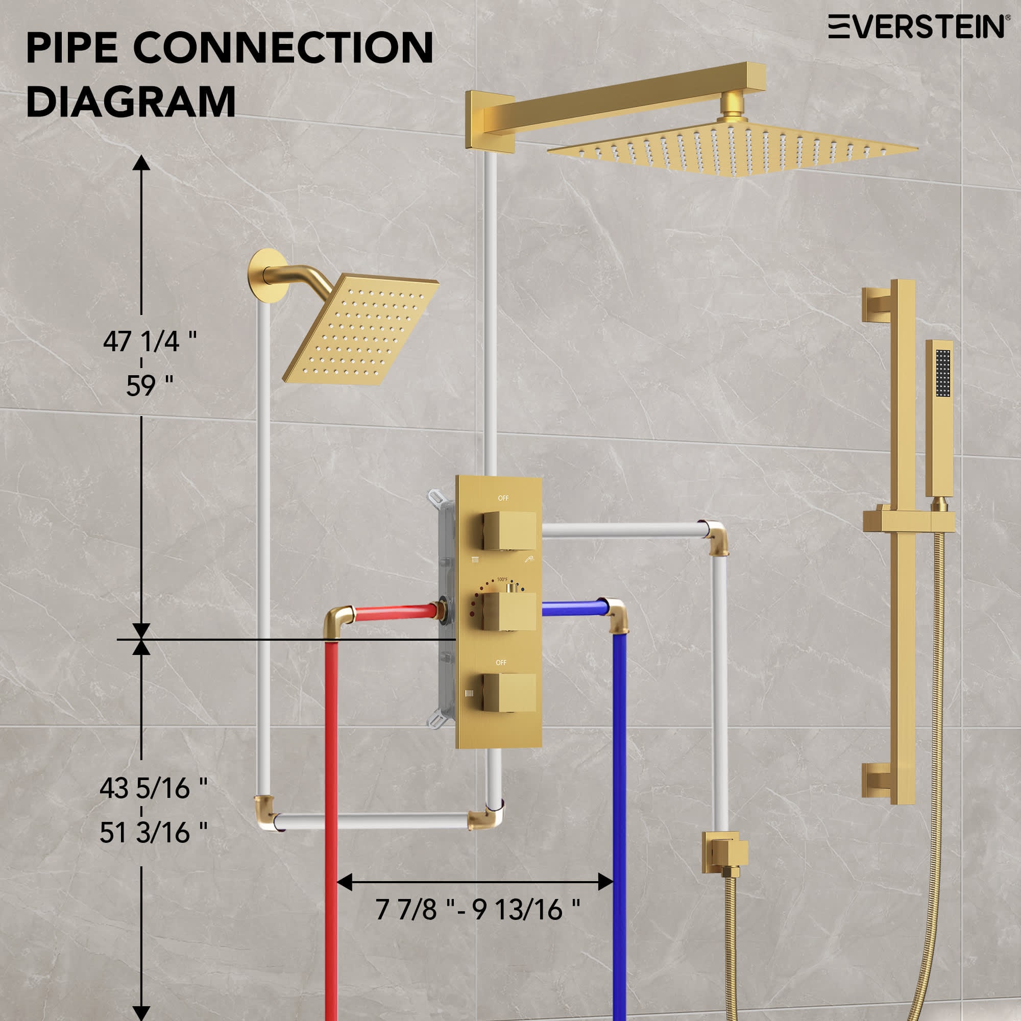 EVERSTEIN SFS-1016A-GD12 Showerhead-Bar-Panels - View #12