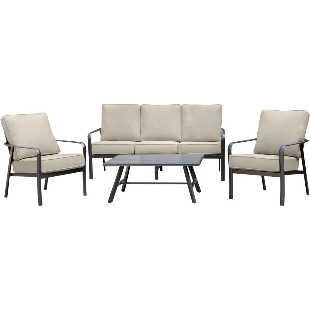 Hanover CORT4PCS-ASH Cortino 4-Piece Patio Conversation Set with Tan Sunbrella Cushions
