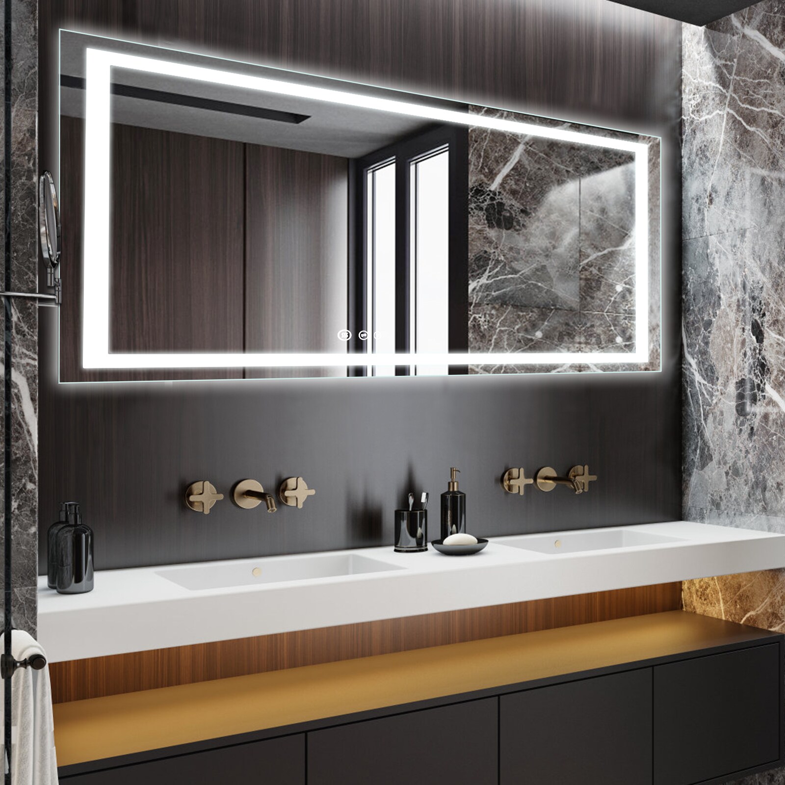 Garvee 84 x 32 Inch Frameless LED Bathroom Mirror Three Color Temperature Dimmable Anti Fog Wall Mount Vanity Mirror Can Be Installed Horizontally And Vertically