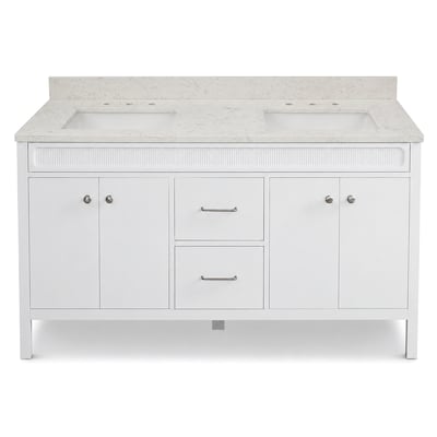 WonderLand Viana 60-in Warm White Undermount Double Sink Bathroom Vanity with Carrara Sky Engineered Marble Top