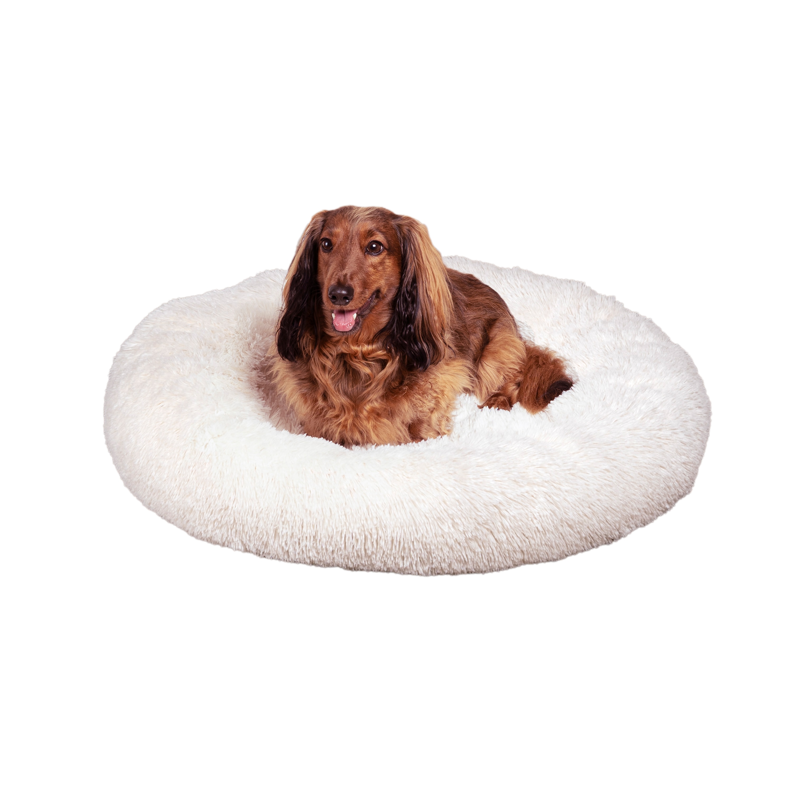 The Licker Store DBD3003A-XS Maisie Bohemian Glam Faux Fur Fluffy Calming Donut Pet Bed with Washable Cover