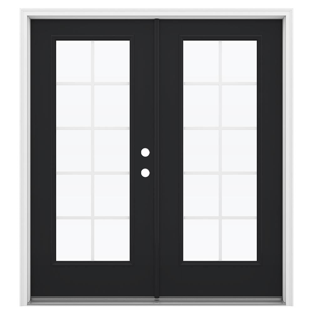 JELD-WEN LOWOLJW182300158 72-in x 80-in x 4-9/16-in Jamb Low-e Grilles Between The Glass Eclipse Fiberglass French Left-Hand Inswing Double Patio Door Brickmould Included