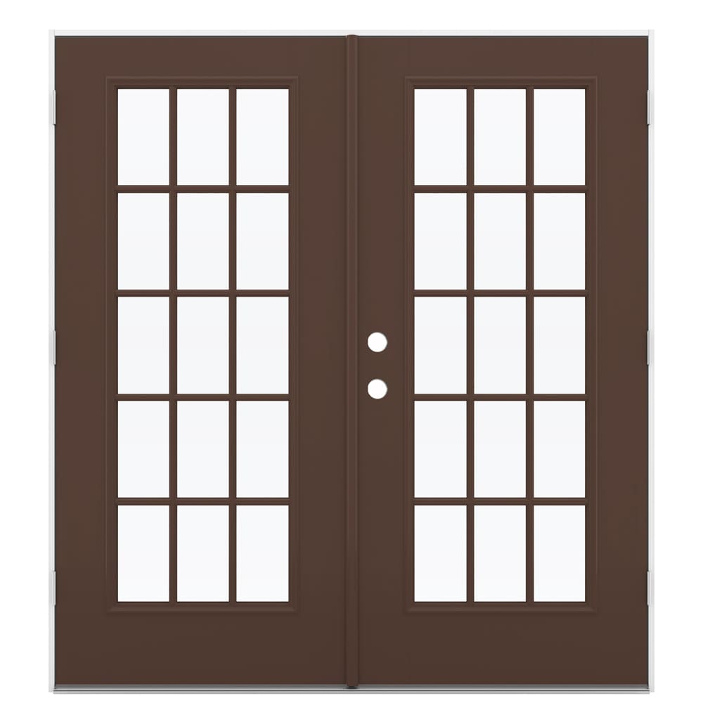 JELD-WEN 72-in x 80-in x 4-9/16-in Jamb Low-e External Grilles Dark Chocolate Fiberglass French Left-Hand Outswing Double Patio Door in Brown -  LOWOLJW184100093