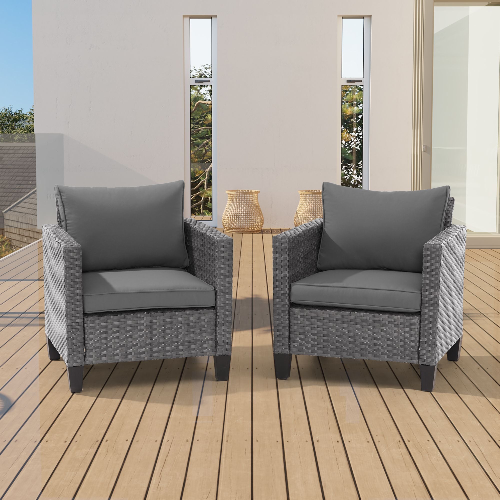 ACEGOSES LW-S2HGY Arboreal Set of 2 Wicker Gray Wicker Frame Stationary Conversation Chair with Gray Cushioned Seat