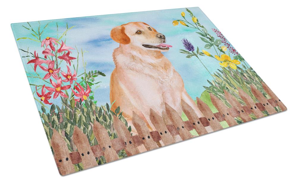 Caroline's Treasures CK1276LCB Springtime Dog 11.25-in L x 15.75-in W Glass Cutting Board