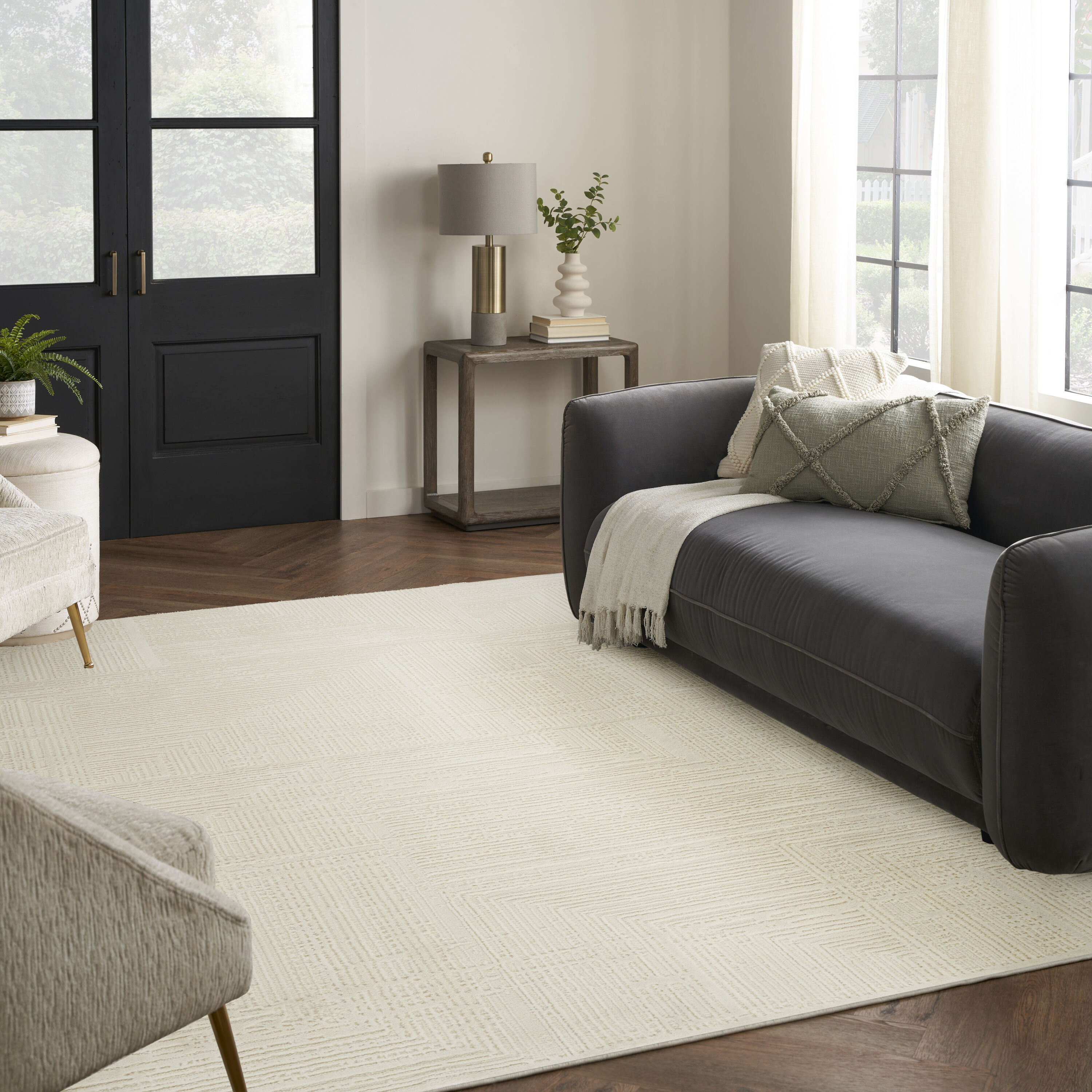 Nourison Home 099446966339 9 x 12 (ft) Loomed Ivory Rectangular Indoor Abstract Coastal Area rug