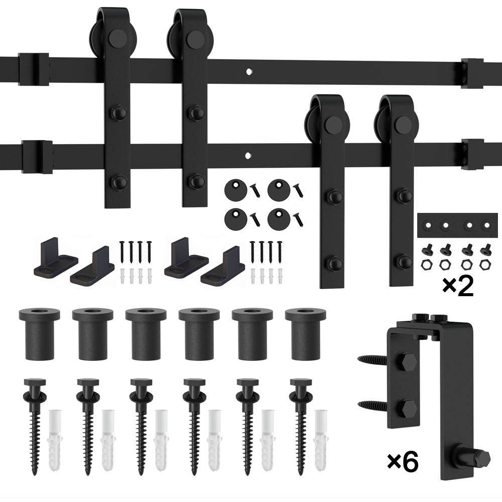 WINSOON GCM3689 108-in Matte Matte Black Indoor J-strap Double bypass Barn door hardware kit