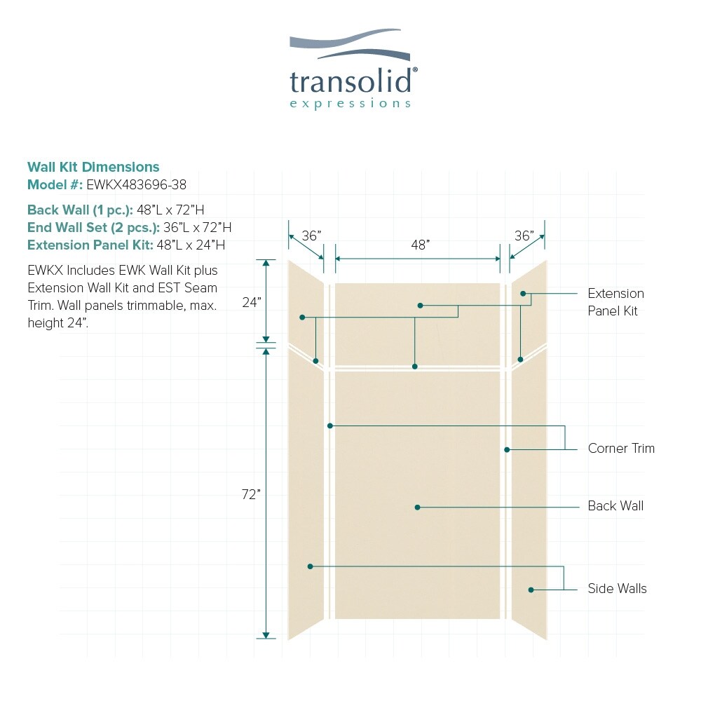 Transolid EWKX483696-38 Shower-Wall-Surrounds - View #2