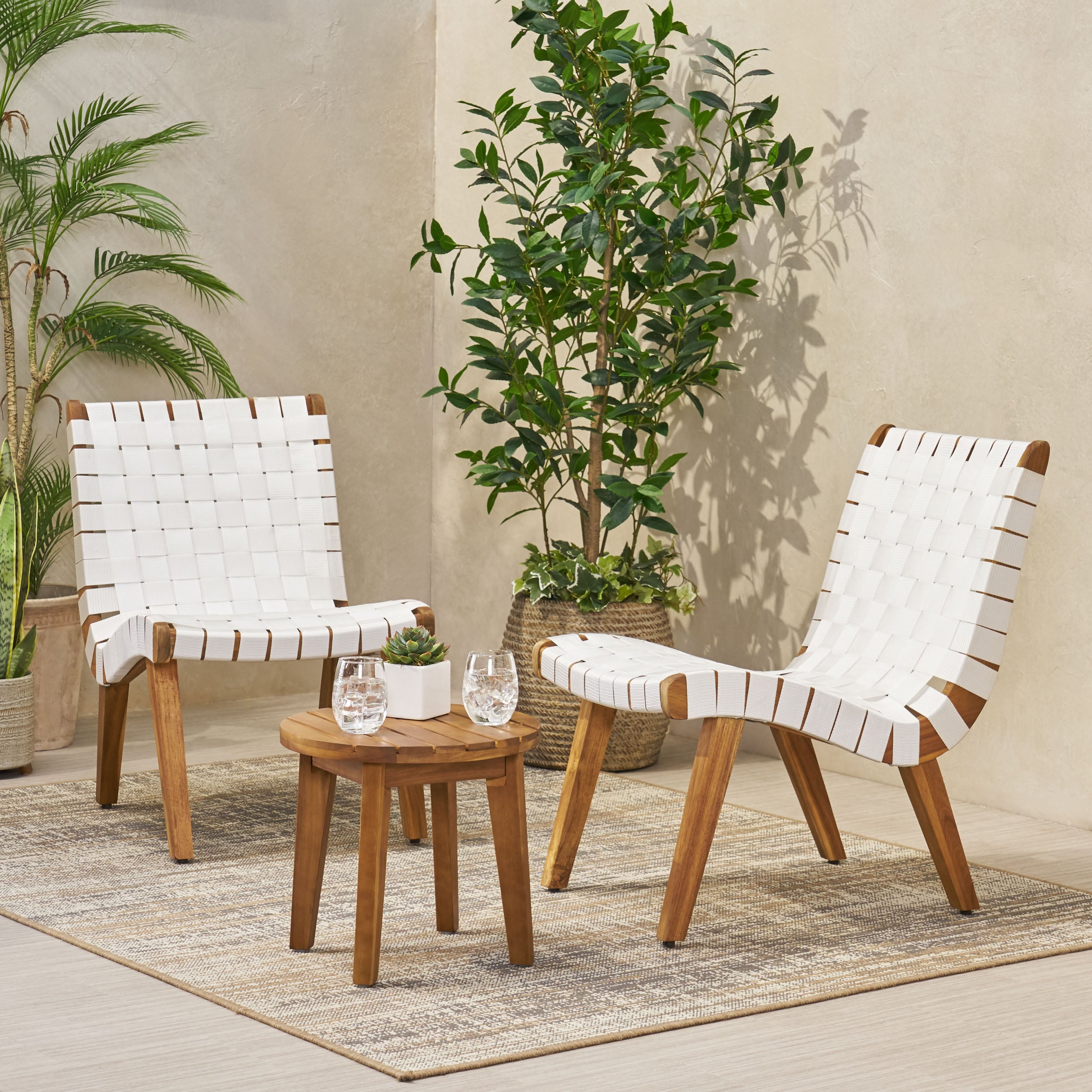 Christopher Knight Home 314204 Charlotter Outdoor Rope and Acacia Wood Outdoor Chat Set