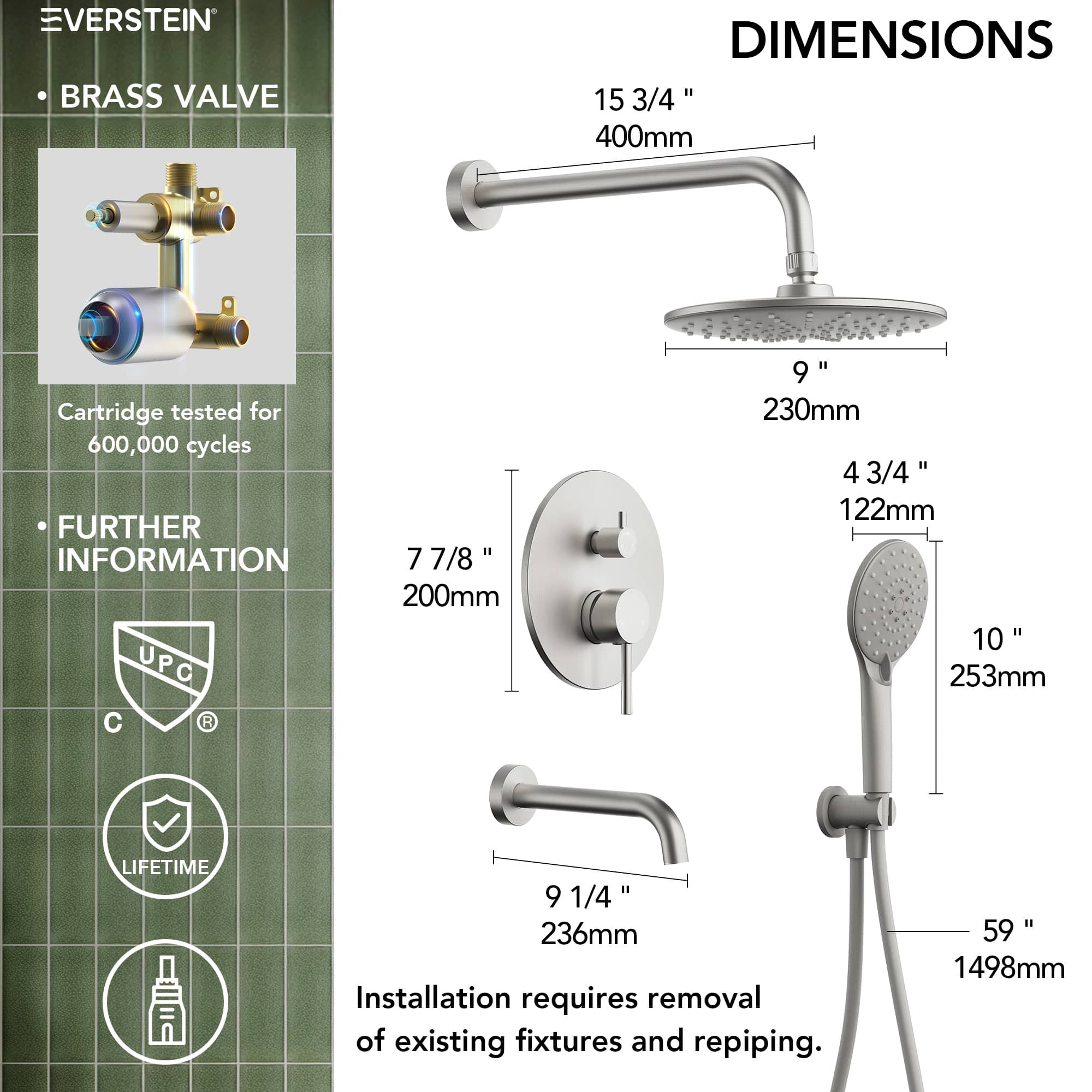 EVERSTEIN SFS-1076-NK9 Showerhead-Bar-Panels - View #11