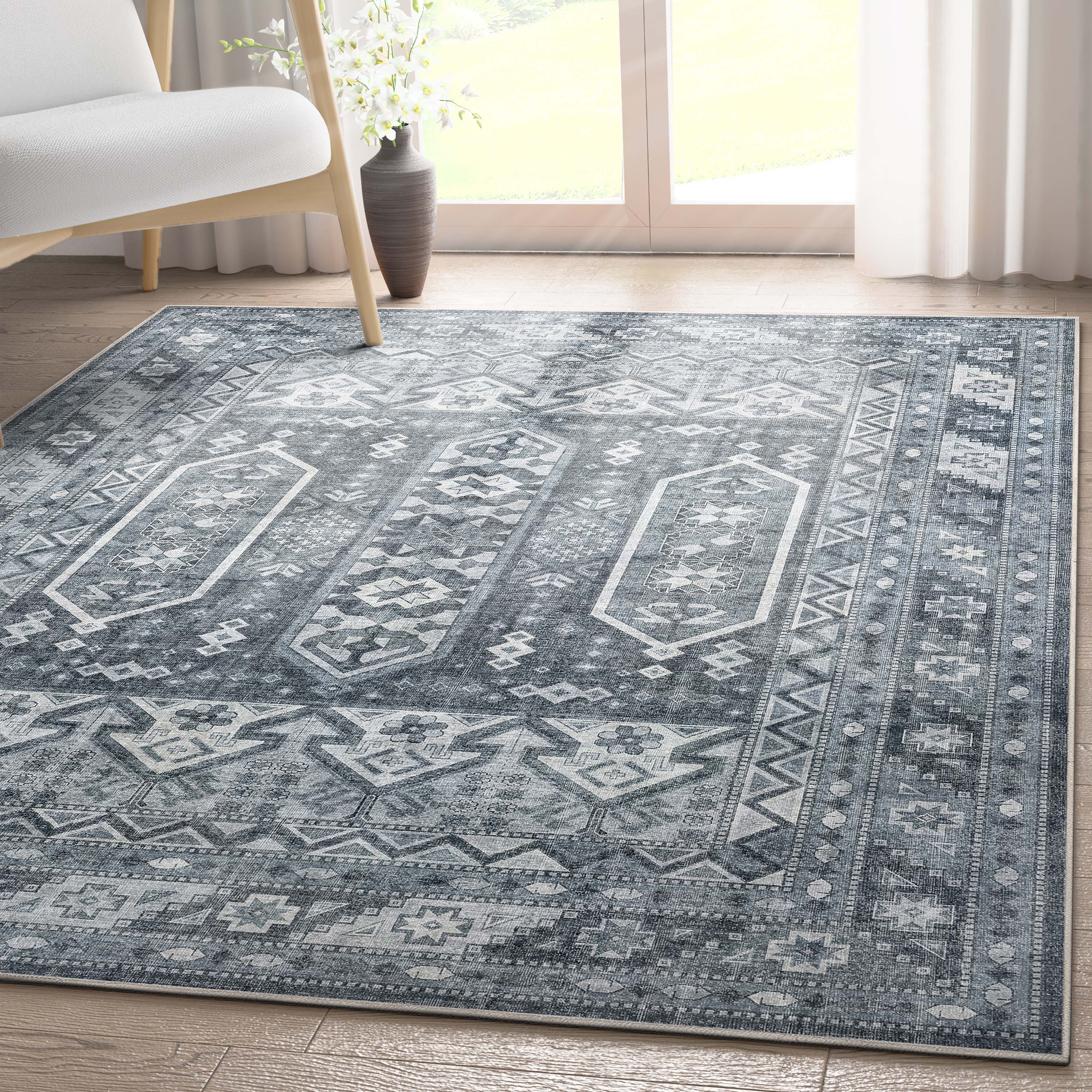Well Woven W-AP-27D-5 Apollo 5 x 7 (ft) Flatweave Polyester Blue Rectangular Indoor Tribal Vintage Area rug