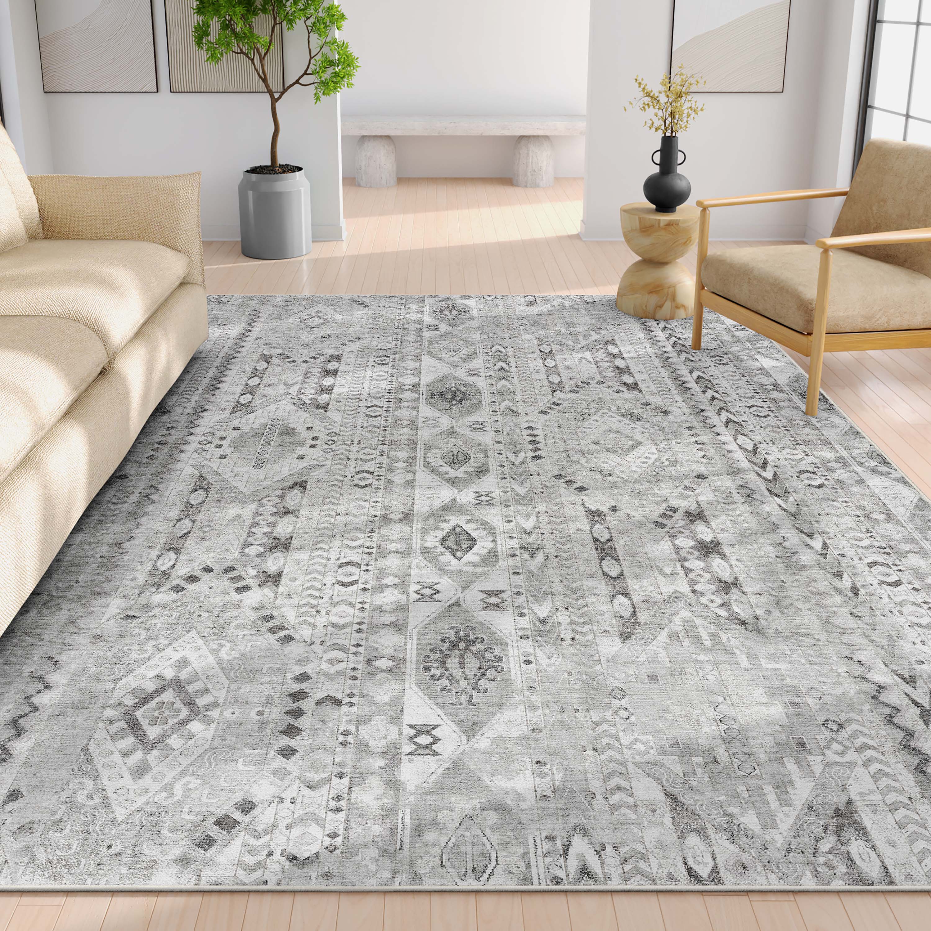 Well Woven W-VN-07I-5 Apollo 5 x 7 (ft) Loomed Polyester Grey Rectangular Indoor Tribal Vintage Area rug