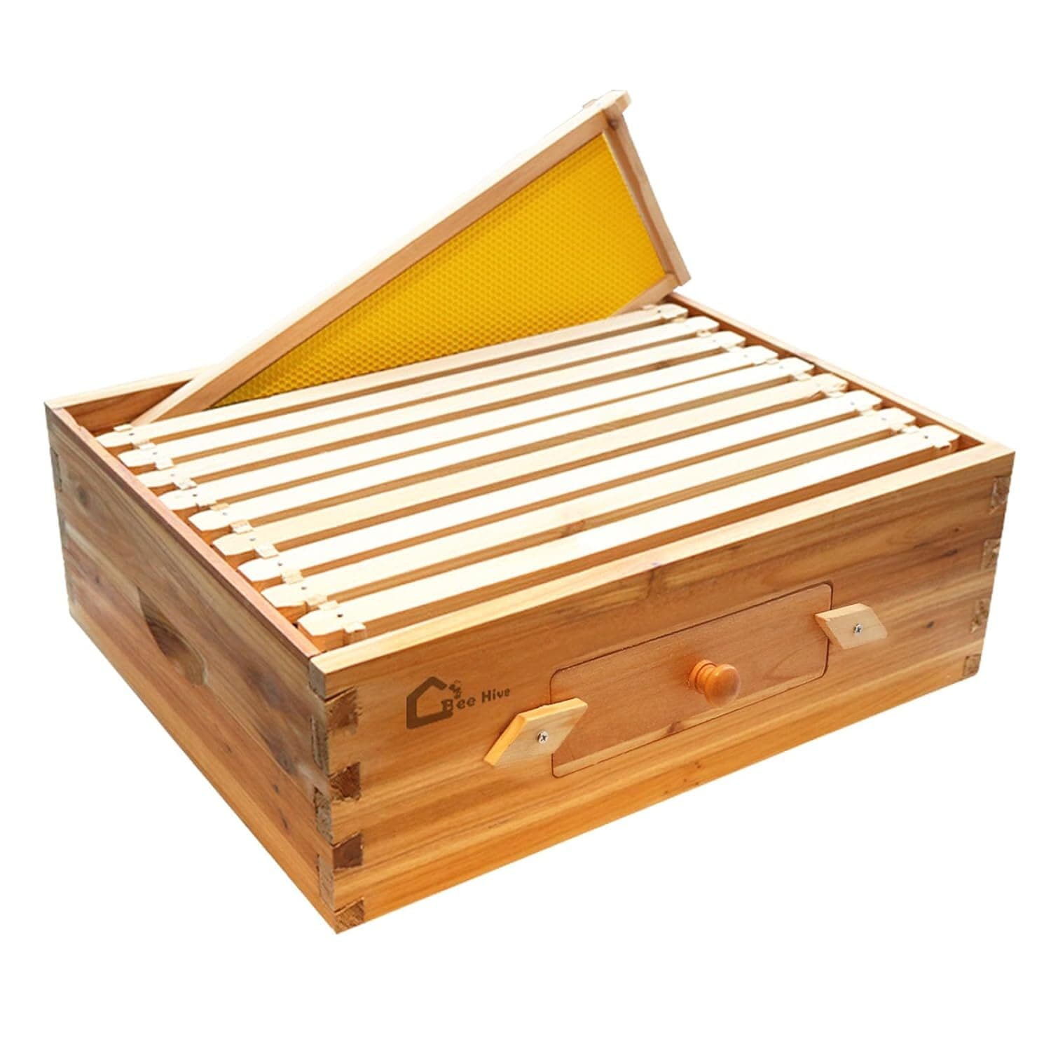 Qeetex GGL-PPG-33C5F834 10 Frame Bee Hive Coated with Beeswax Complete Beehive Kit Includes Bee Box with Beehives Frames and Wax Foundations Wax Coated Bee Hives for Beginner
