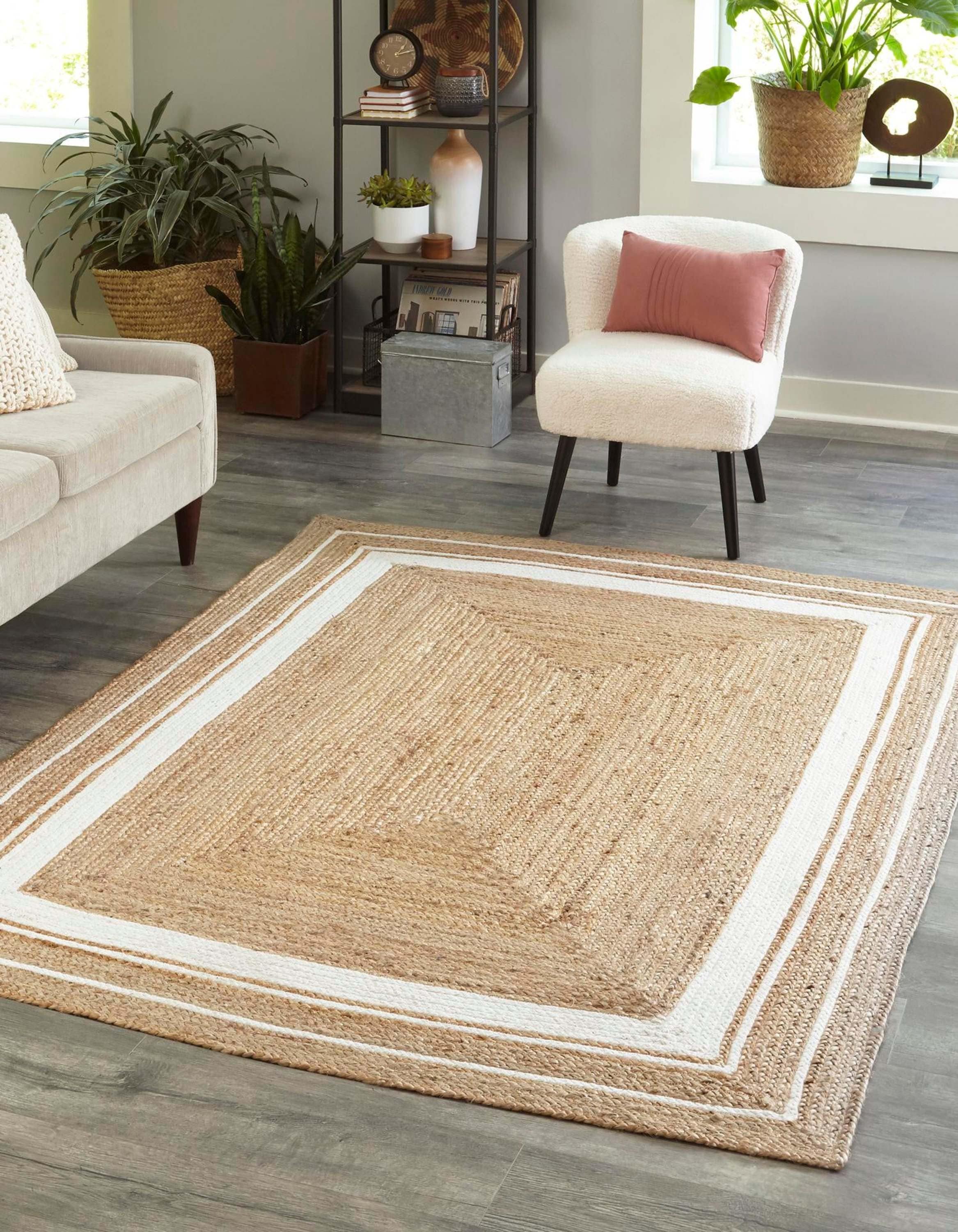 Unique Loom Braided Jute 6 X 9 Jute Natural and White Indoor Border Area Rug  in the Rugs department at