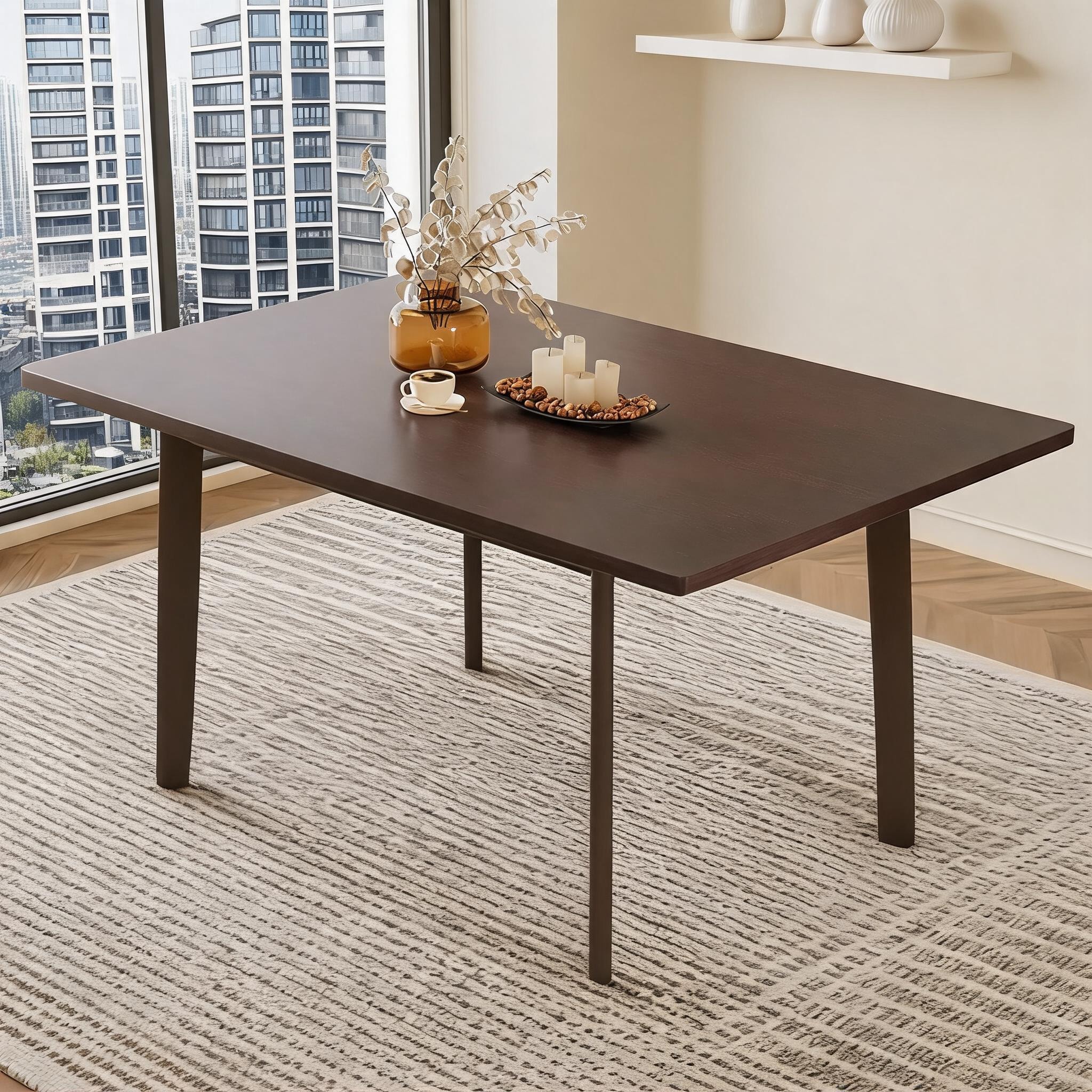 Watnature Brown-toned 4-Seater 60 Inch Rectangular Dining Table Minimalist Rustic Farmhouse Rubber Wood Construction #74ZVGN669F2K