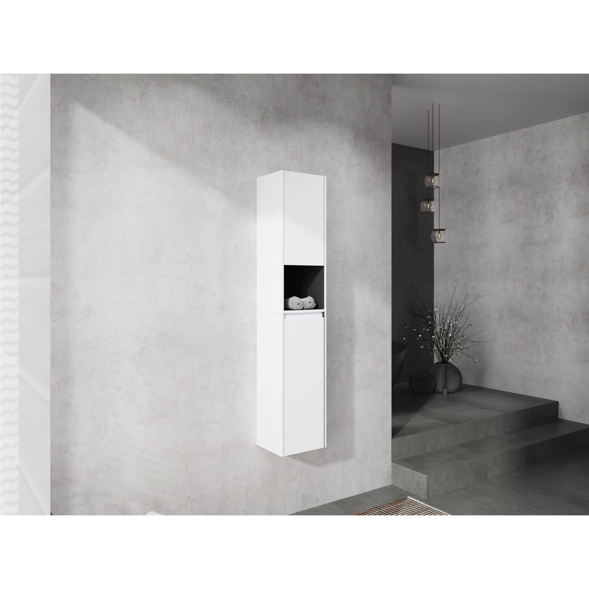Roomfitters  12 Inch Wall Mounted Bathroom Side Cabinet Set 2 Pack with Open Shelves White Finish