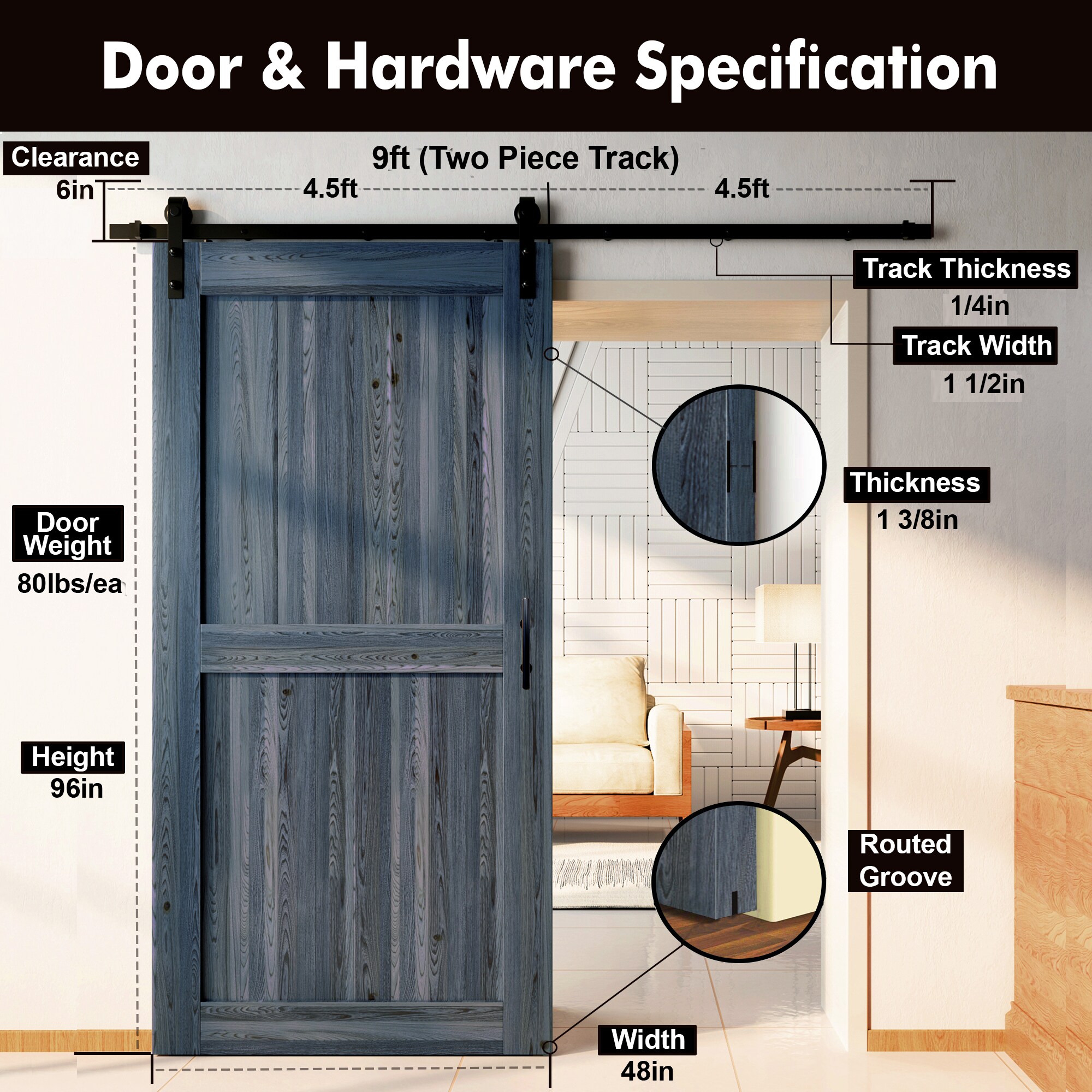 HOMACER YT1TGH108C-4896-H-NA Barn-Doors - View #7