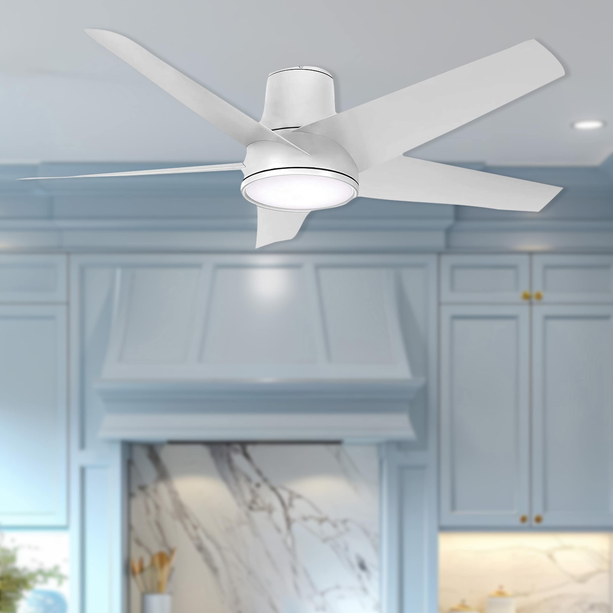 Minka Aire Chubby II 58-in Flat White Integrated LED Indoor/Outdoor Flush Mount Smart Ceiling Fan with Light and Remote (5-Blade) F782L-WHF Sansujyuku sansujyuku.com