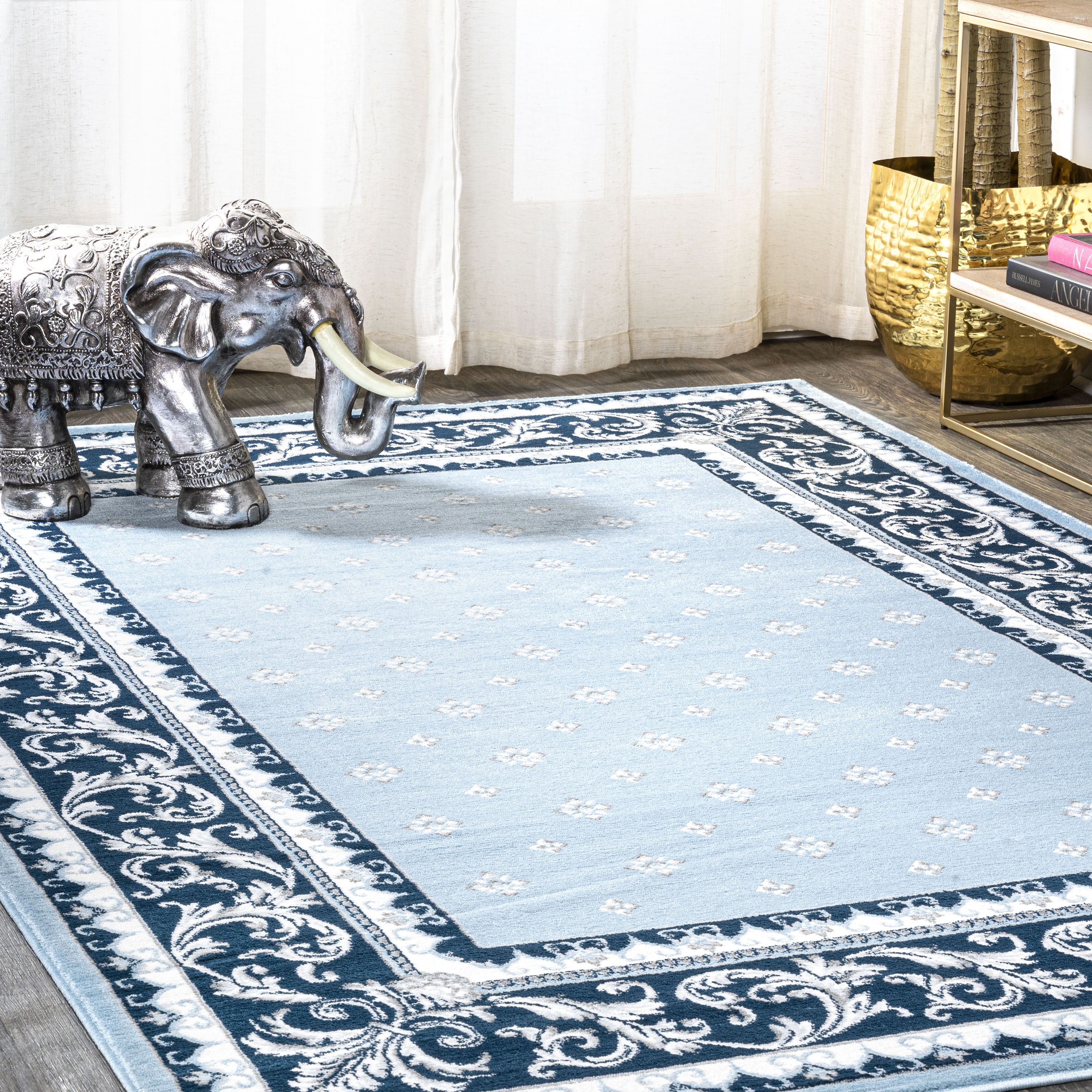 JONATHAN  Y MDP504E-3 MODERN PERSIAN Acanthus French Border 3 x 5 (ft) Flatweave Polypropylene Blue/Navy Rectangular Indoor Medallion Persian Area rug