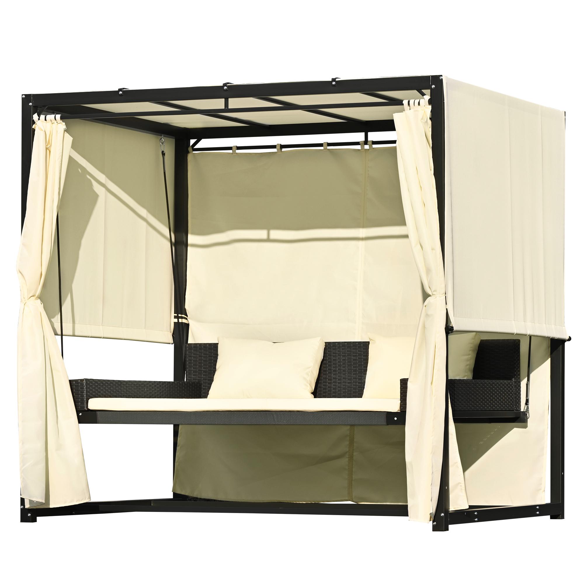 Bayfeve 7.25-ft x 5.9-ft Outdoor Swing Bed Adjustable Curtains ...