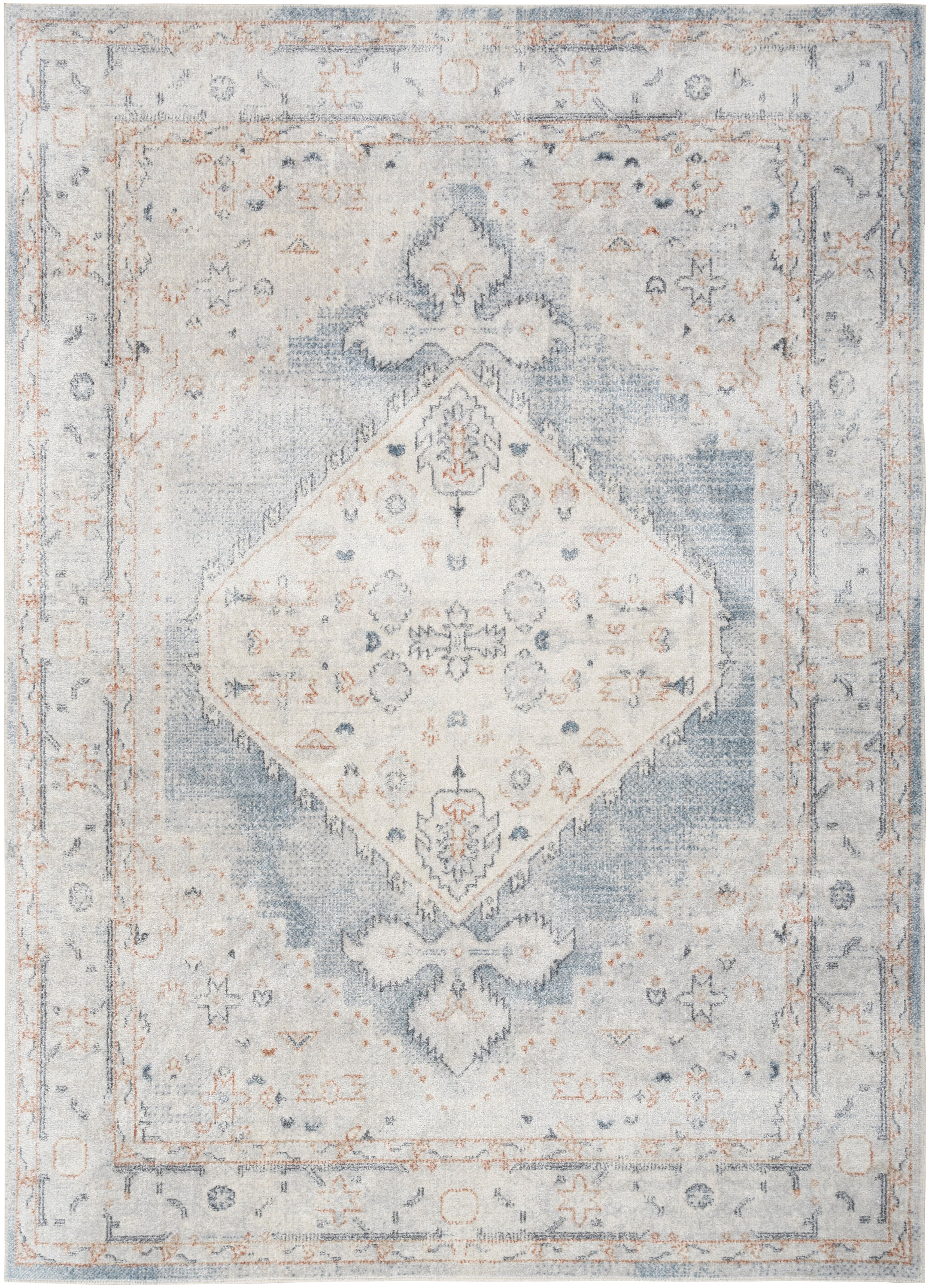 Nourison 099446124715 Astra Machine Washable 7 x 9 (ft) Loomed Polyester Light Blue Rectangular Indoor Distressed/Overdyed Vintage Machine washable Area rug