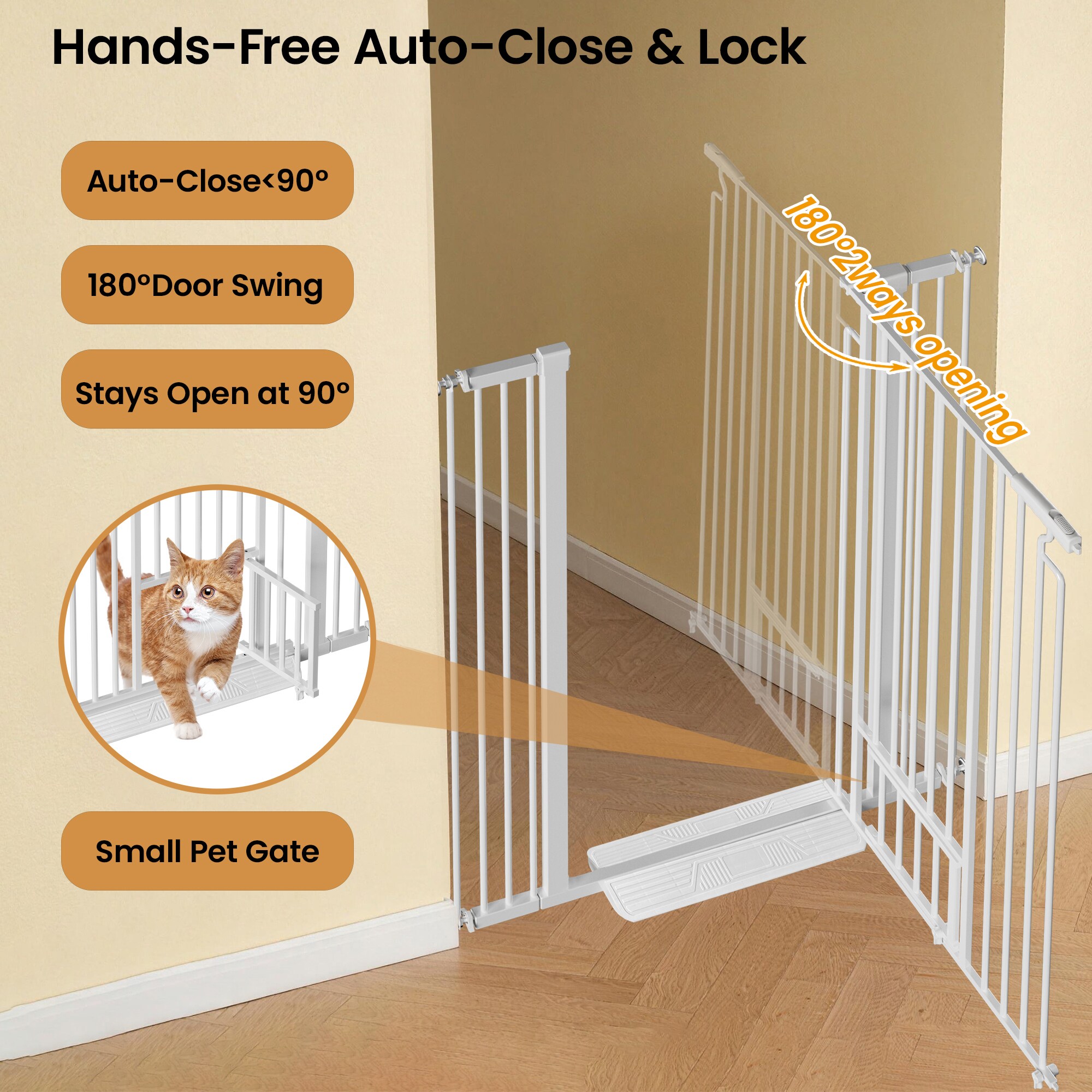 JUSHUA Extra Tall Cat Gate with Small Cat Door Auto Close Safety Pet ...