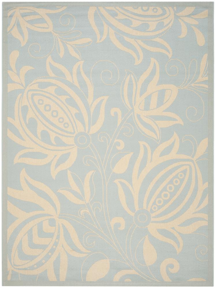 Safavieh CY6109-25-9 Courtyard Joulter 9 x 12 (ft) Loomed Polypropylene Aqua/Cream Rectangular Indoor/Outdoor Floral/Botanical Coastal Area rug