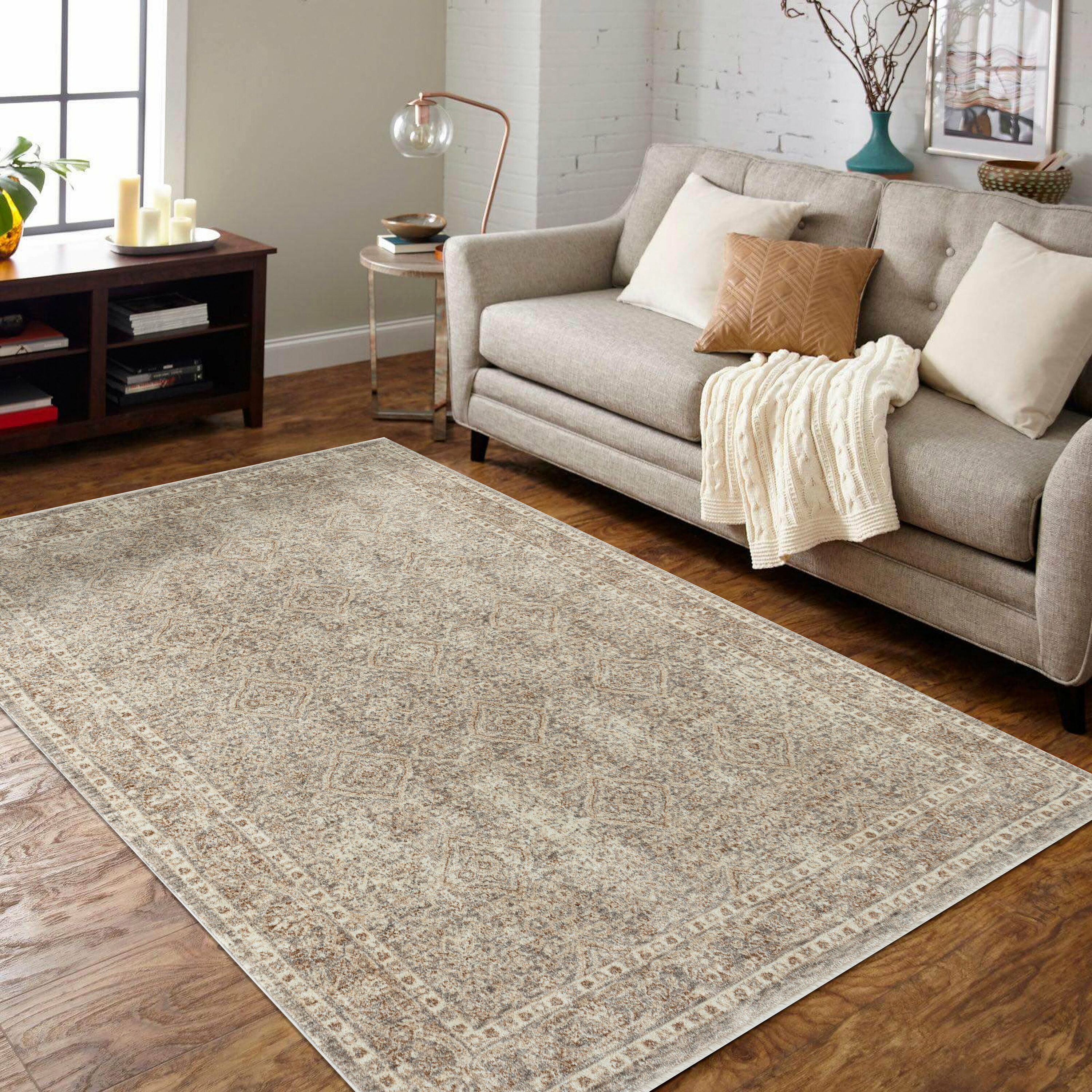 MDA Rugs SE0523 Stelios 2 x 3 (ft) Loomed Polyester Gray/Beige Rectangular Indoor Medallion Area rug