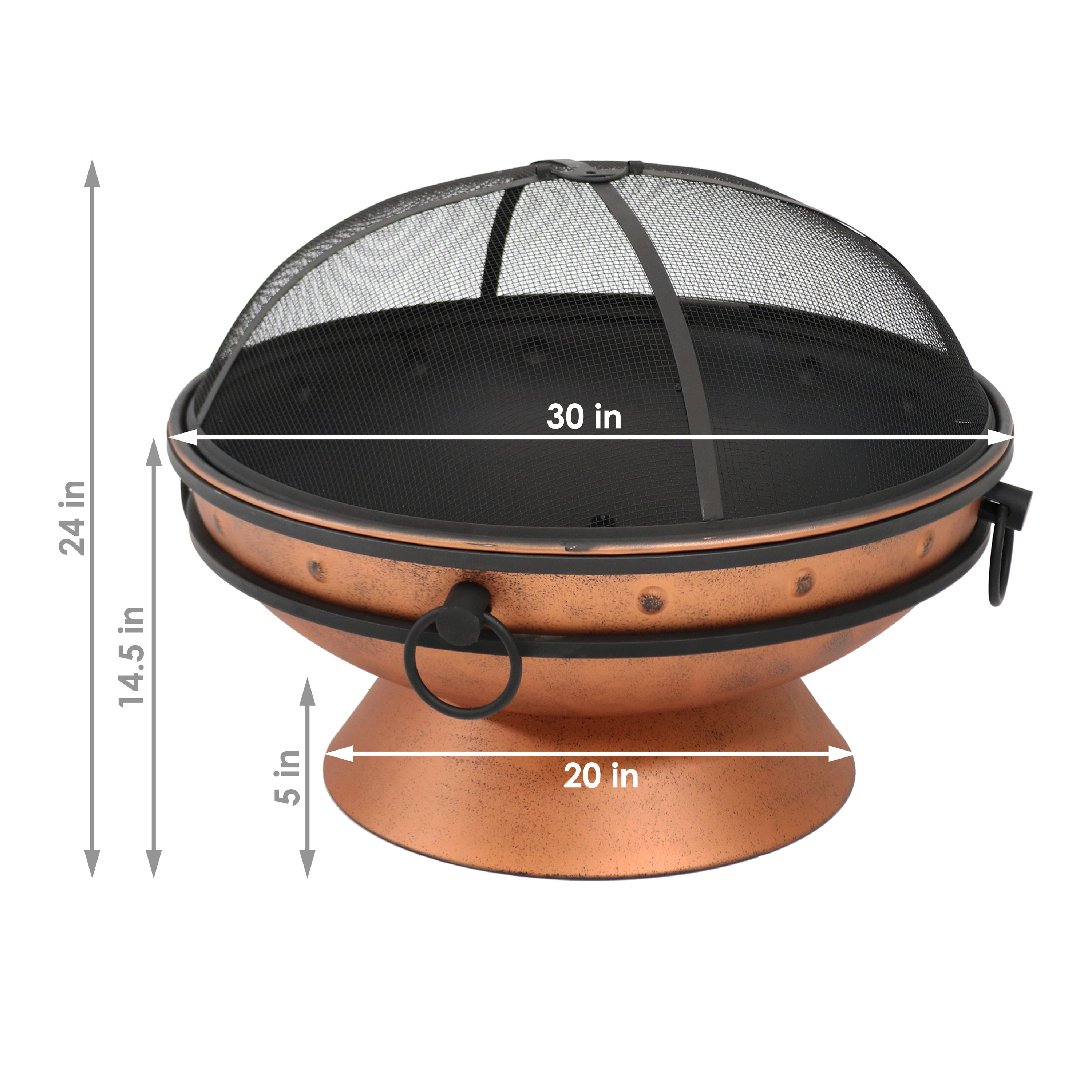 Copper Finish 30-Inch Round Wood-Burning Fire Pit with Handles
