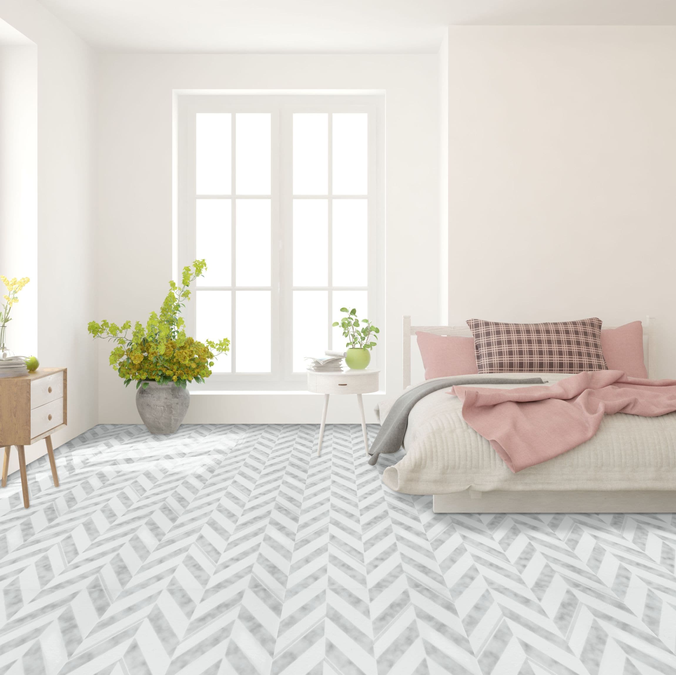 Chevron Pattern Self-Adhesive Vinyl Floor Tiles 12x12 - 20 Pack