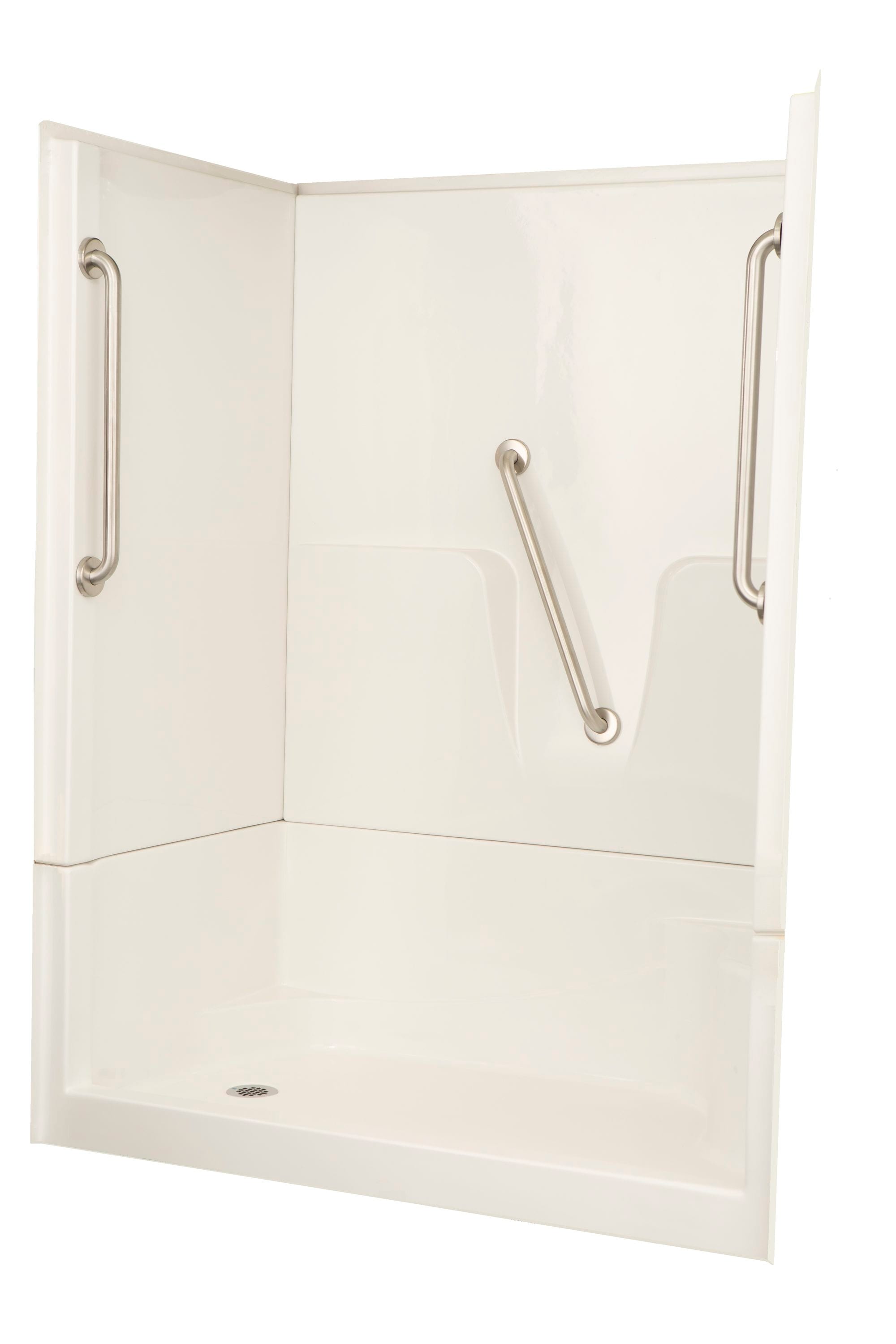 Laurel Mountain Loudon Low Threshold White 3-Piece 60-in x 32-in x 77-in Base/Wall Alcove Shower Kit with Integrated Seat (Right Drain) Drain Included