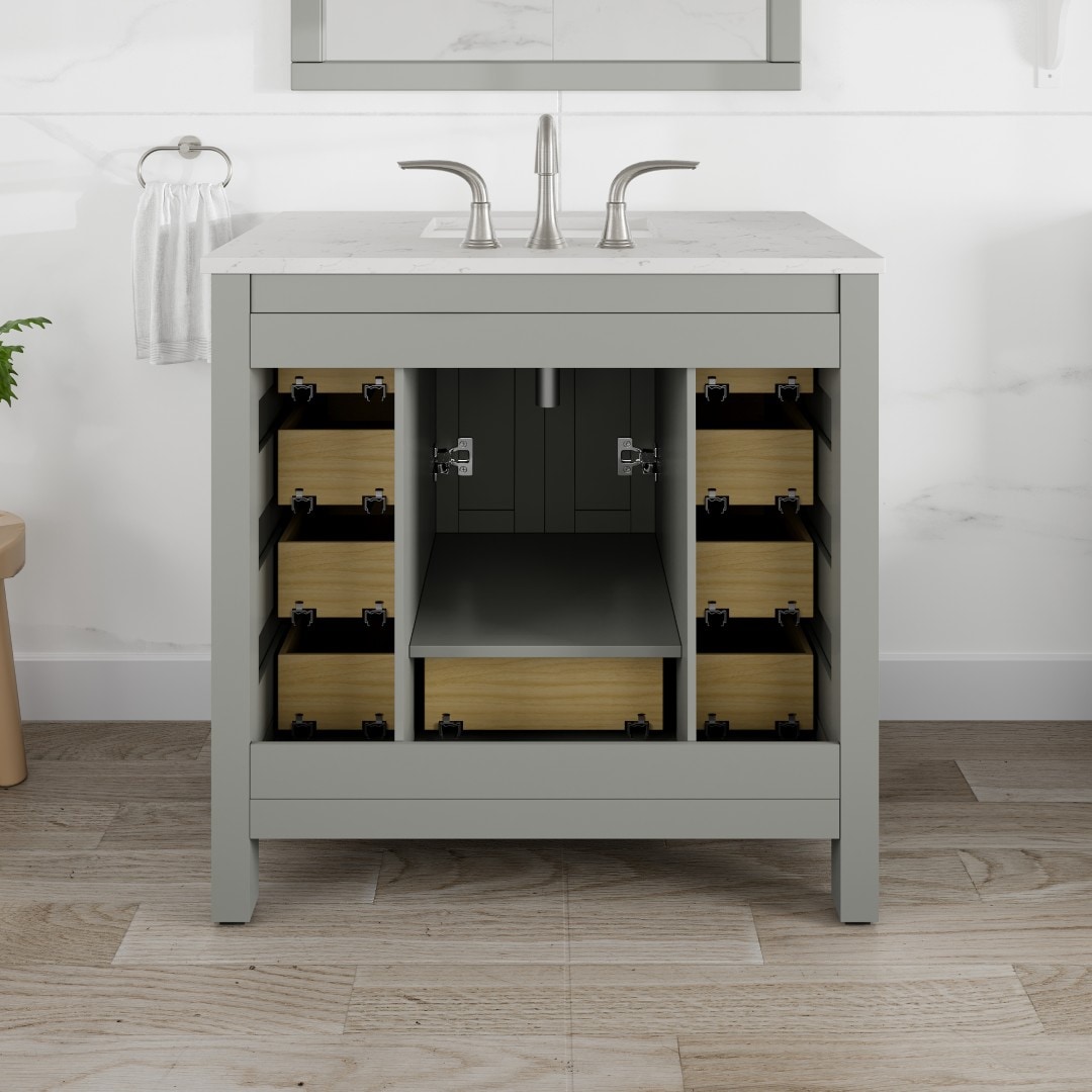 Eviva Hampton 36" Gray Transitional Freestanding Bathroom Vanity with White Carrara Marble Top