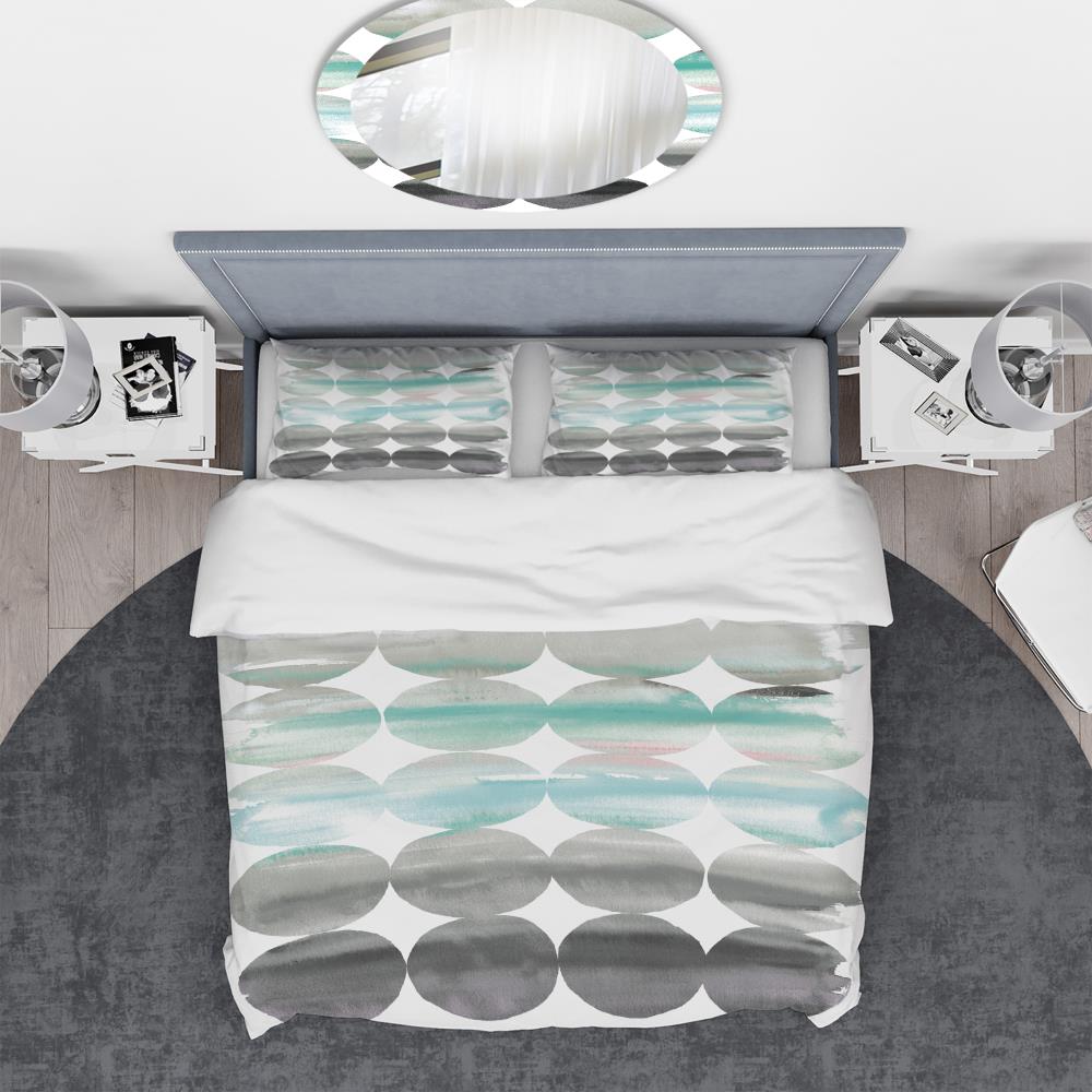 Twin Geometric Gray and Teal Duvet Cover Set