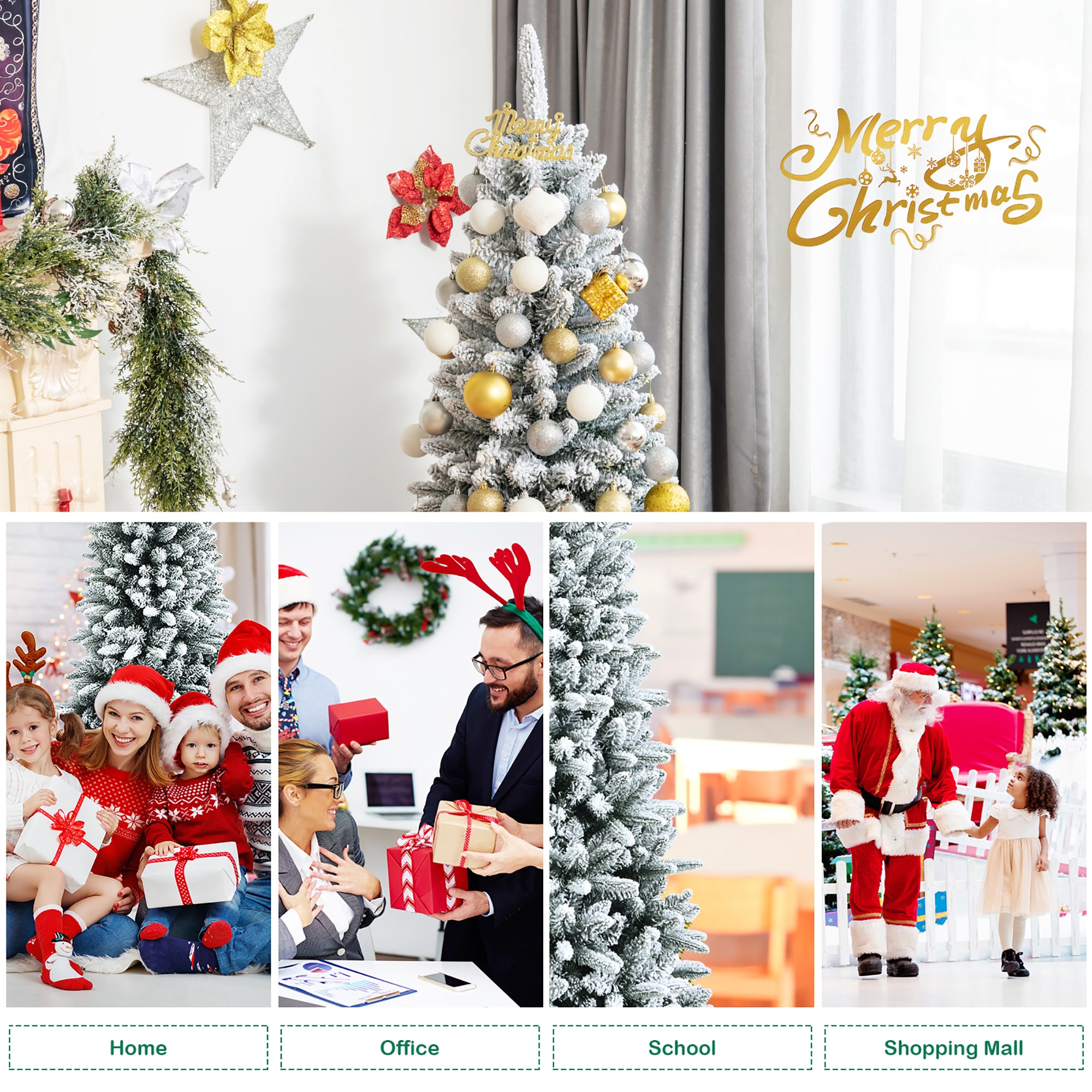 Snow-Flocked 4.5 Ft White PVC and PE Christmas Pencil Tree