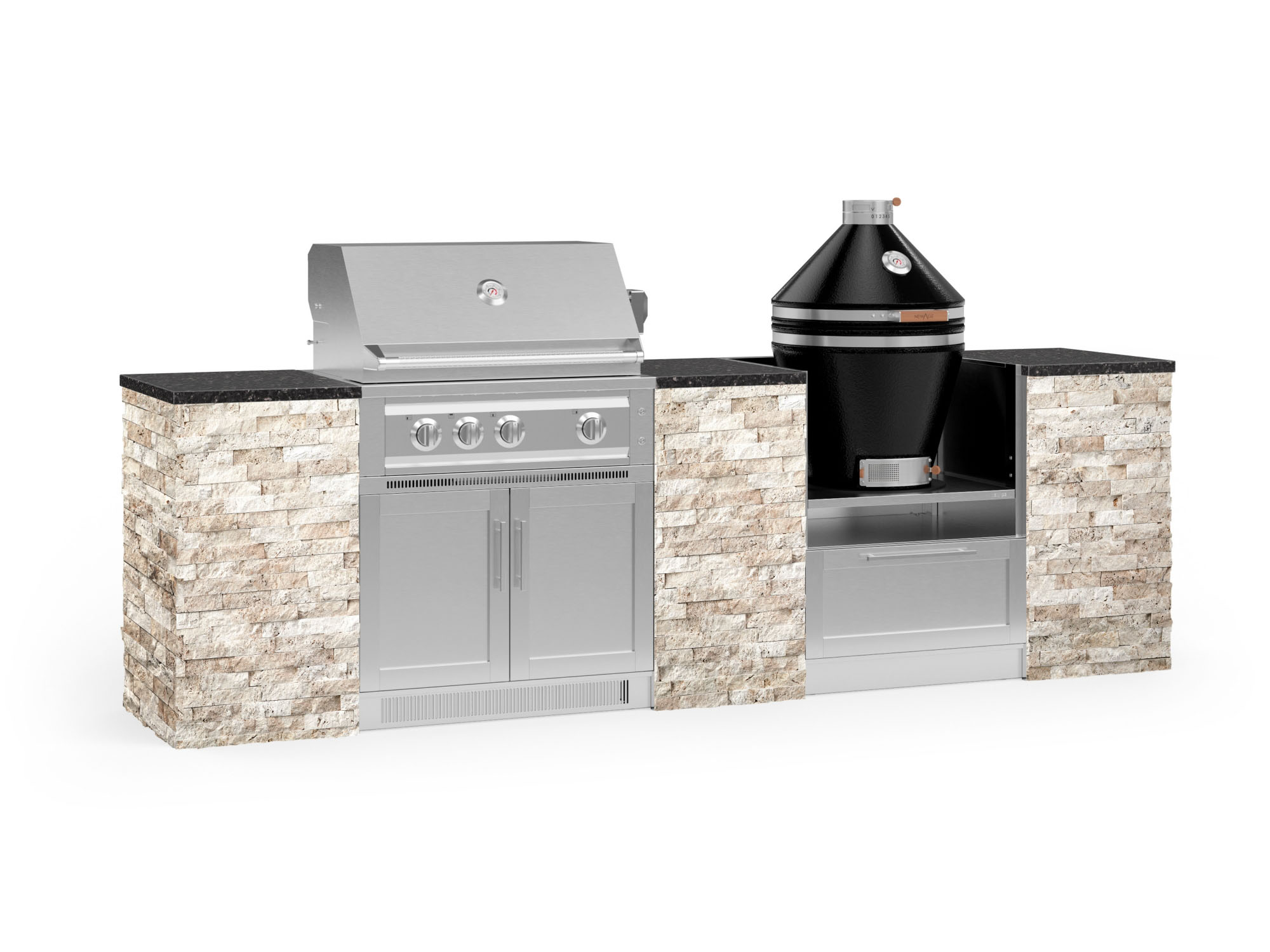 NewAge Products 68915 Signature Series Cabinets Platinum Grill 9 -Piece 118.16-in W x 25.5-in D x 57.5-in H Modular Outdoor Kitchen Set 4 Burners