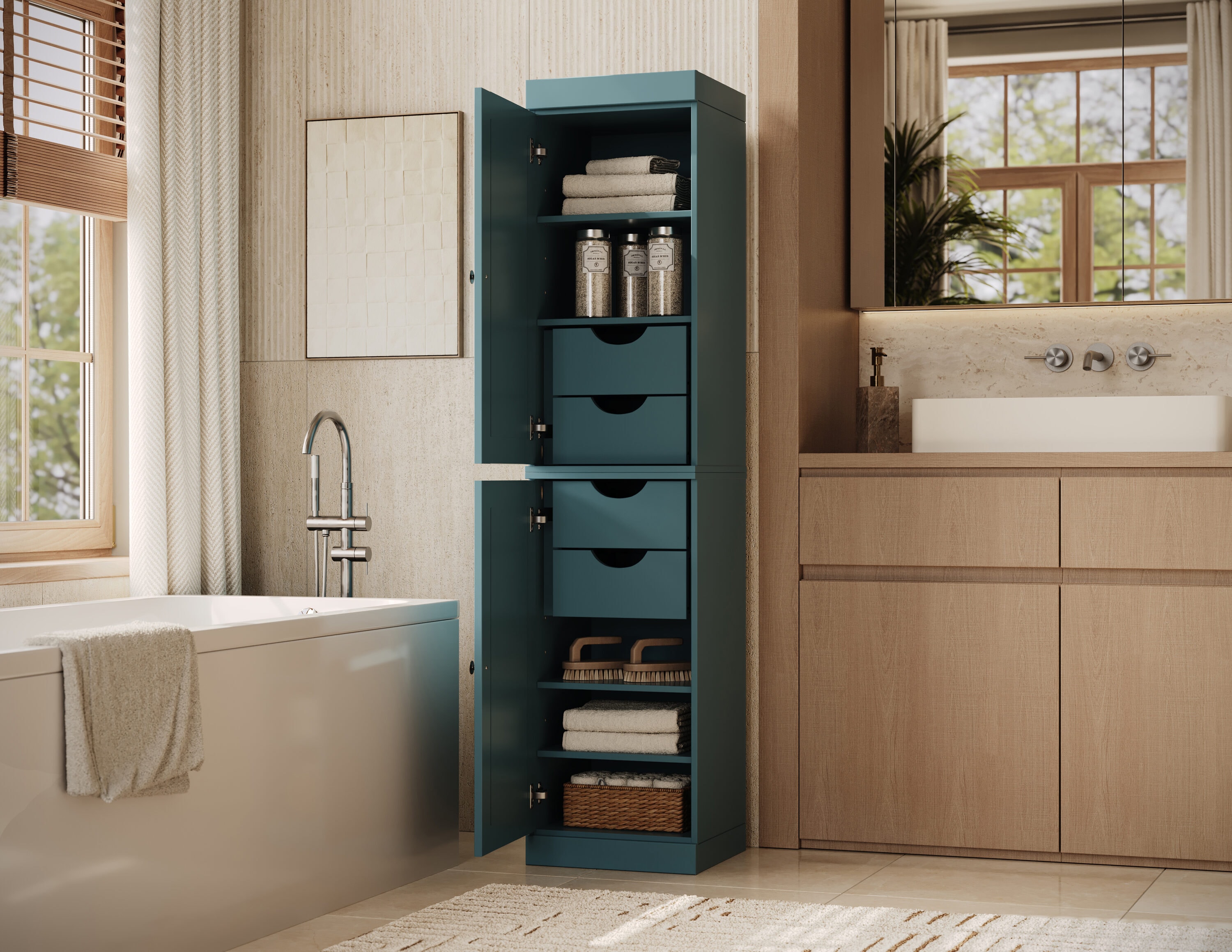 Palace Imports Solid Wood Tall Modular Narrow Shaker Bathroom Linen Laundry Room Storage Cabinet with 4 Drawers