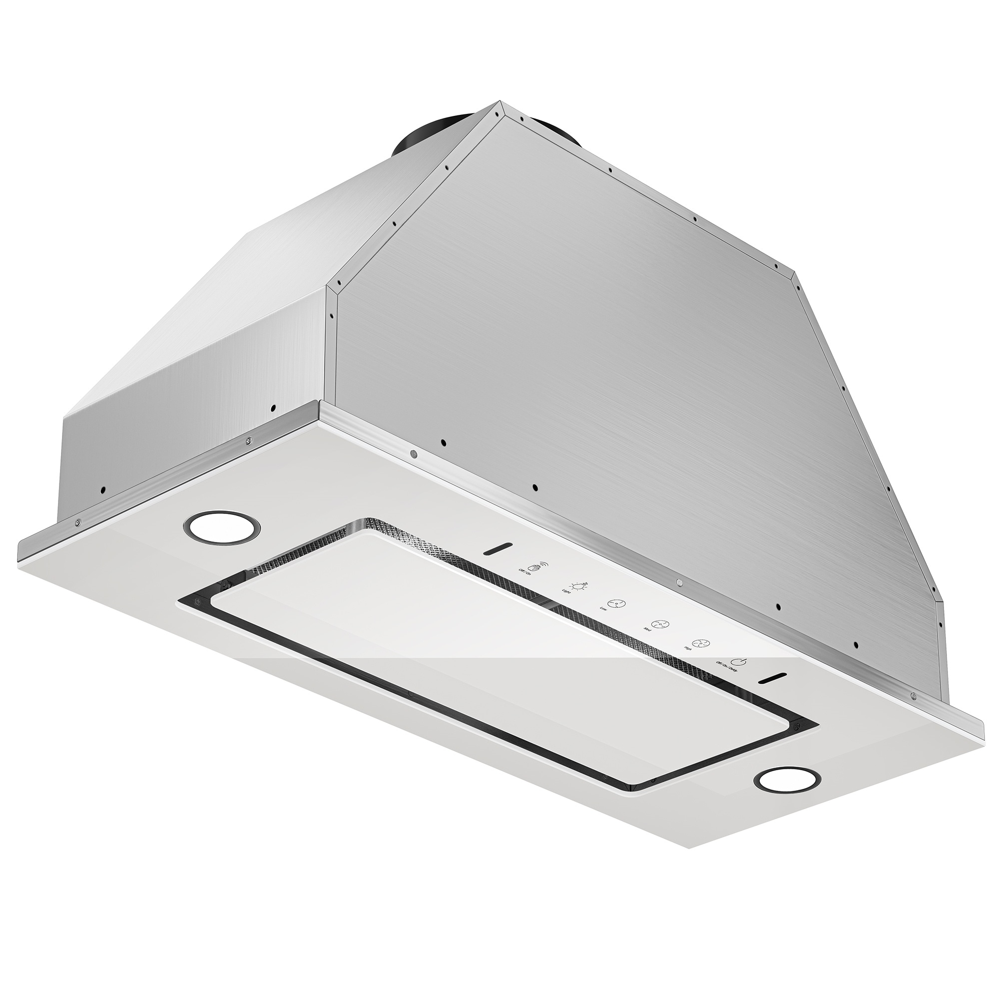 VIKIO B0130W 28 inch Ductless 900-CFM Recirculating White and stainless steel Insert Under Cabinet Range Hood with Charcoal Filter