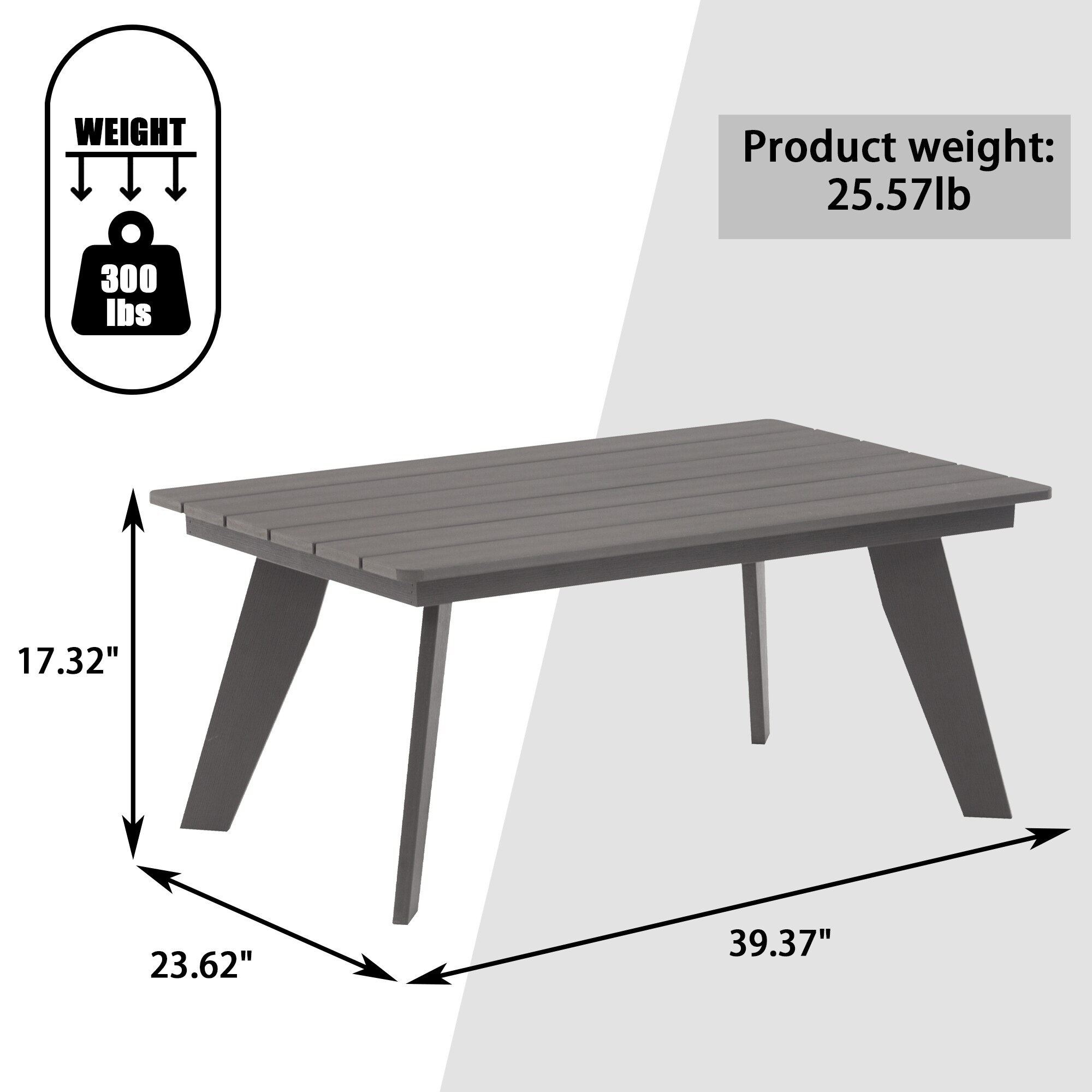 Gray Steel Rectangle Outdoor Coffee Table with Tapered Legs