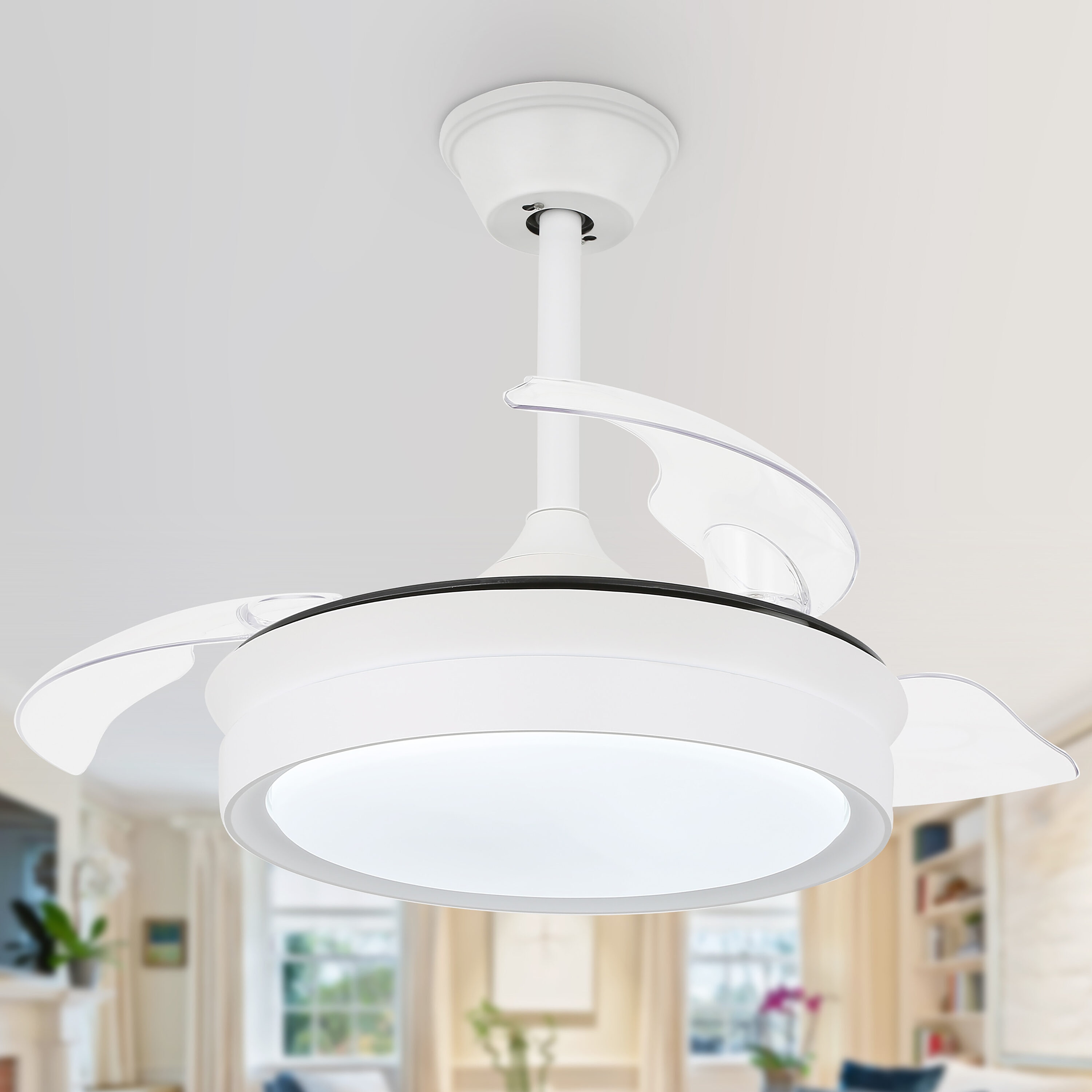 Oaks Decor DC3605-W Cavinati 36-in Color-Changing Integrated LED White with Clear Blades Fandelier Ceiling Fan With Light - Remote Included ( 3 -Blade )