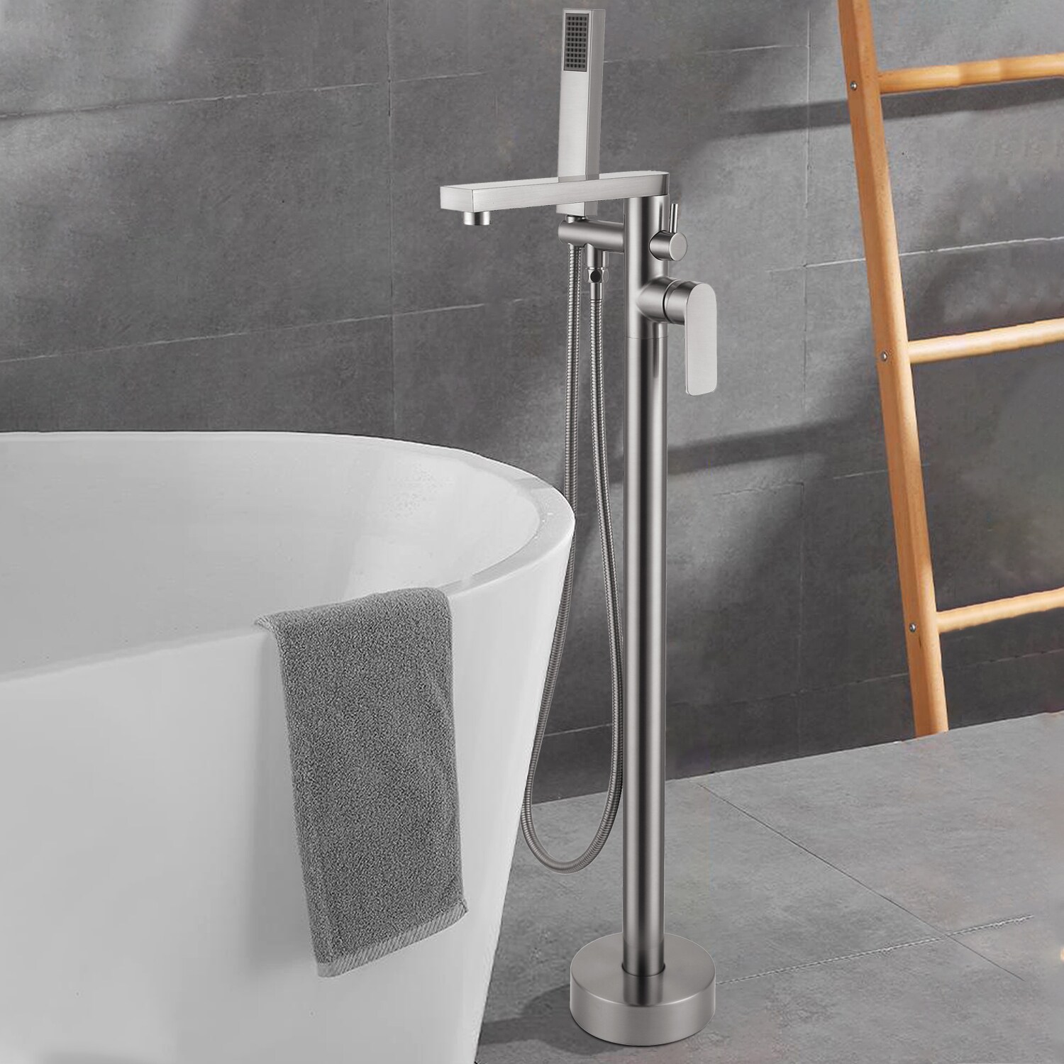 Maincraft HHK407BN Brushed Nickel 1-handle Freestanding High-arc Bathtub Faucet with Hand Shower