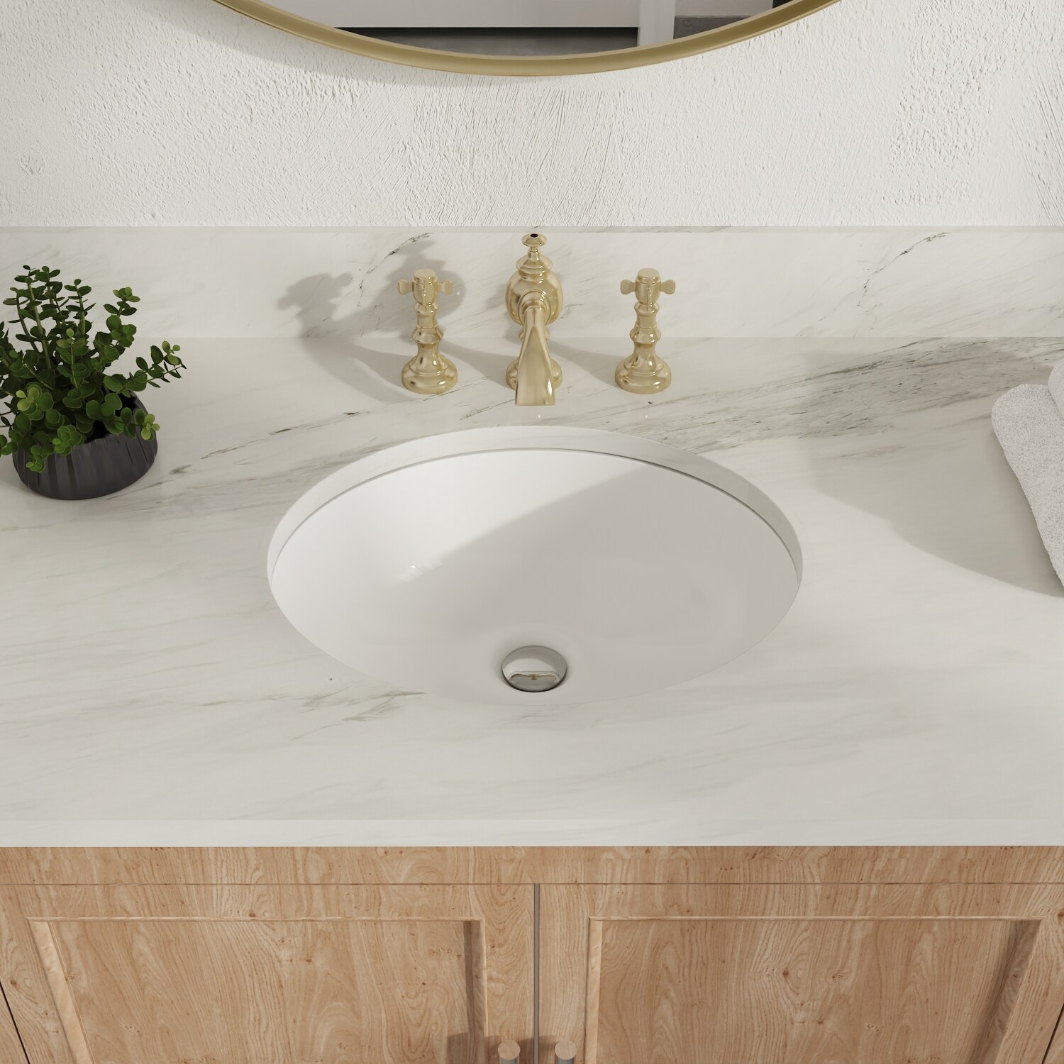DeerValley DV-1U302 Liberty Ceramic Undermount Oval Traditional White Bathroom Sink ( 17.32-in x 14.57-in )